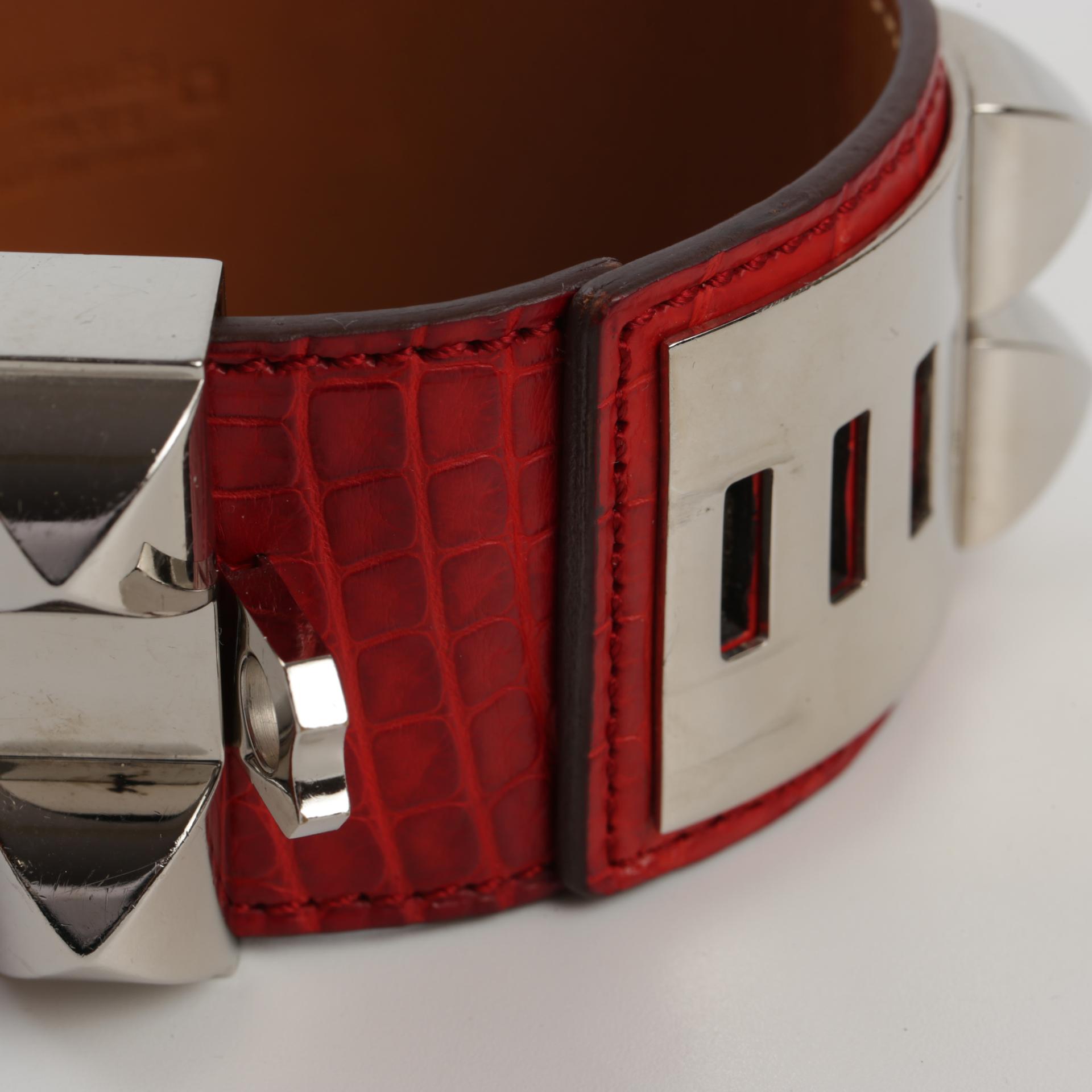 Good ( Rank AB) HERMÈS CDC Bracelet Size S Red Alligator Palladium hardware Square O (2011) - 8
