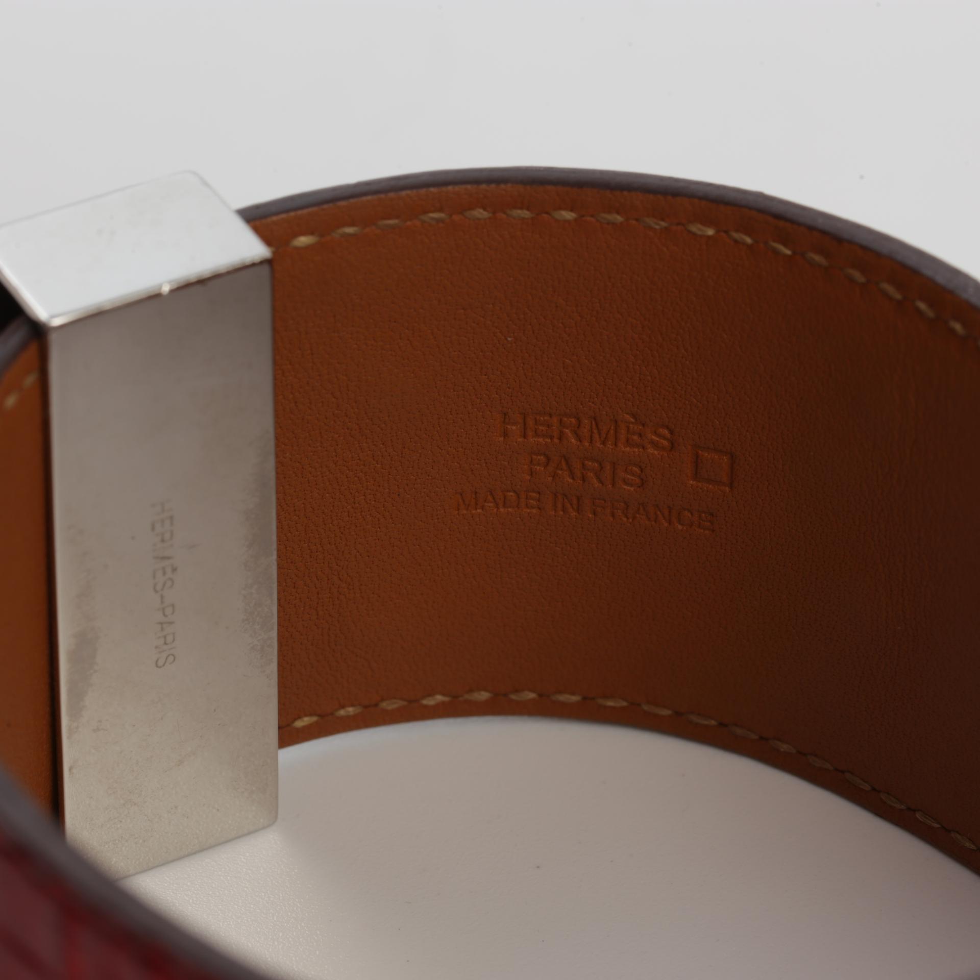 Good ( Rank AB) HERMÈS CDC Bracelet Size S Red Alligator Palladium hardware Square O (2011) - 7