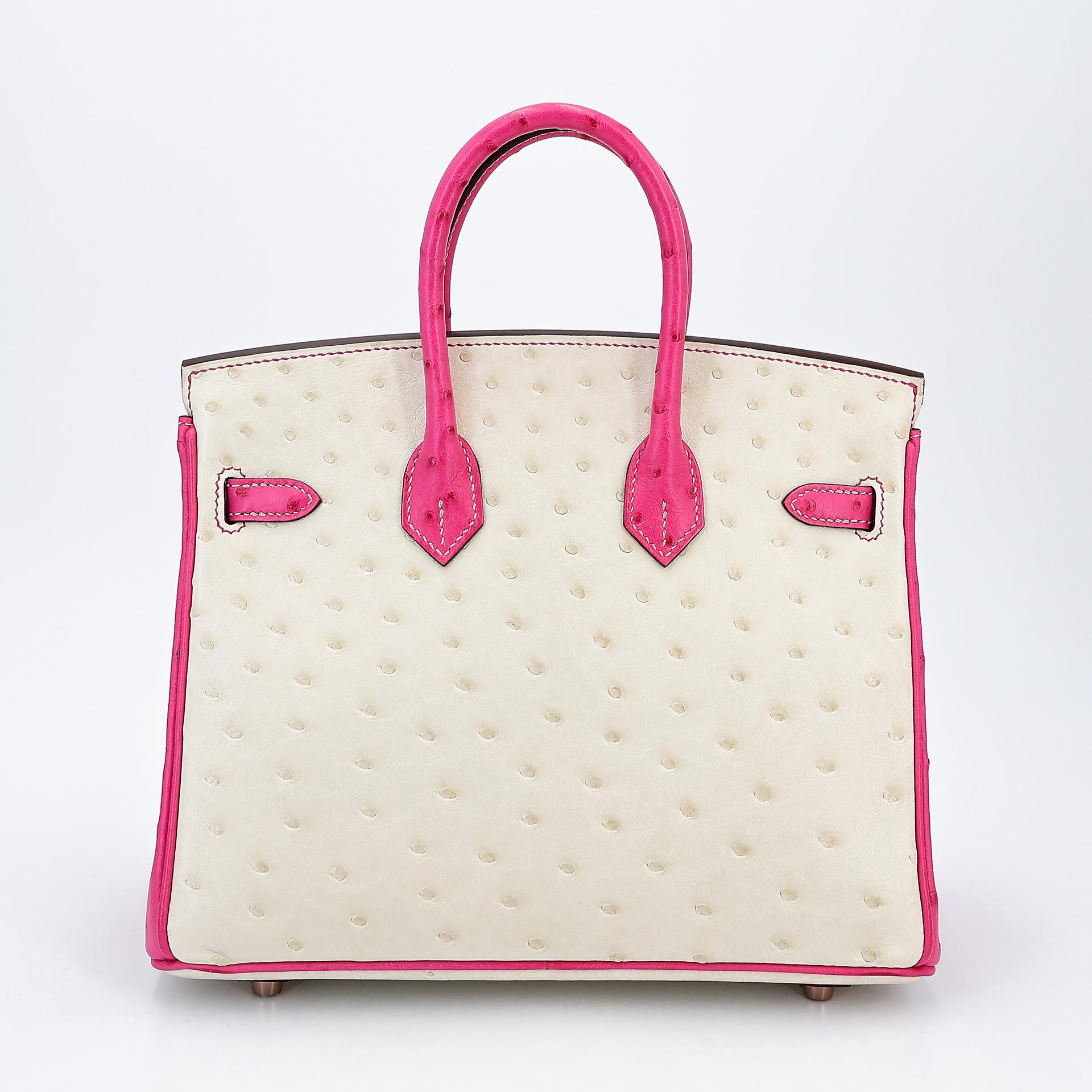 Unused ( Rank NS ) HERMÈS Special Order Birkin 25 HSS Craie (10) Rose Tyrien (E5) Ostrich Rose Gold hardware B (2023) - 2