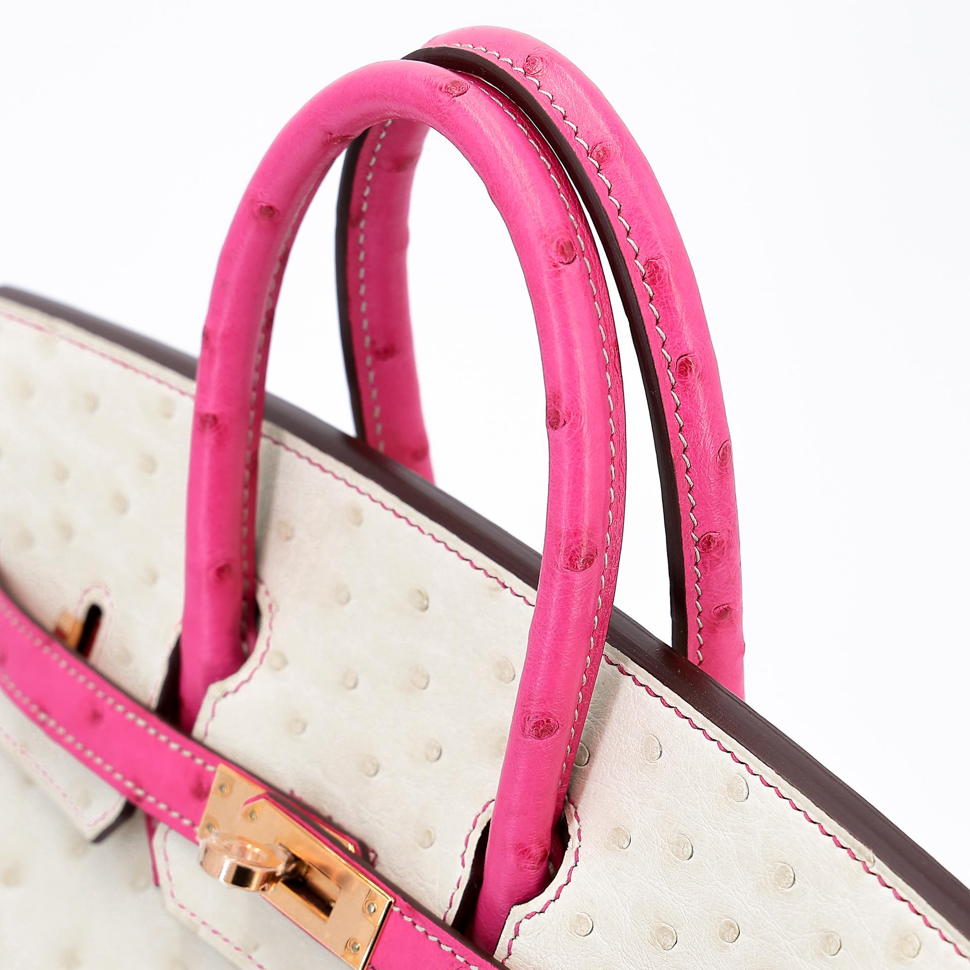 Unused ( Rank NS ) HERMÈS Special Order Birkin 25 HSS Craie (10) Rose Tyrien (E5) Ostrich Rose Gold hardware B (2023) - 3