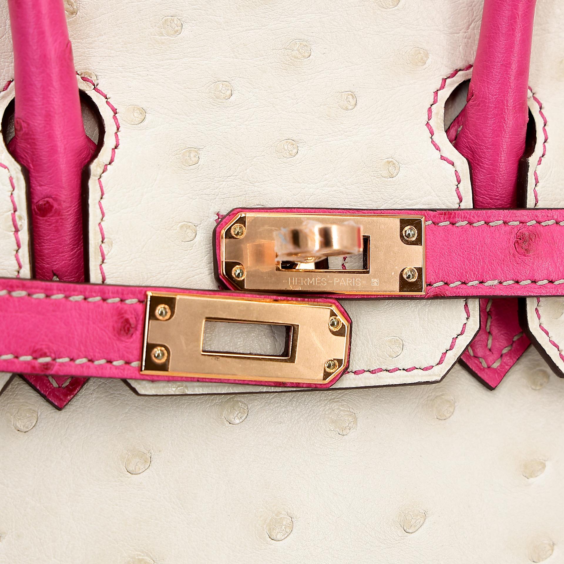 Unused ( Rank NS ) HERMÈS Special Order Birkin 25 HSS Craie (10) Rose Tyrien (E5) Ostrich Rose Gold hardware B (2023) - 8