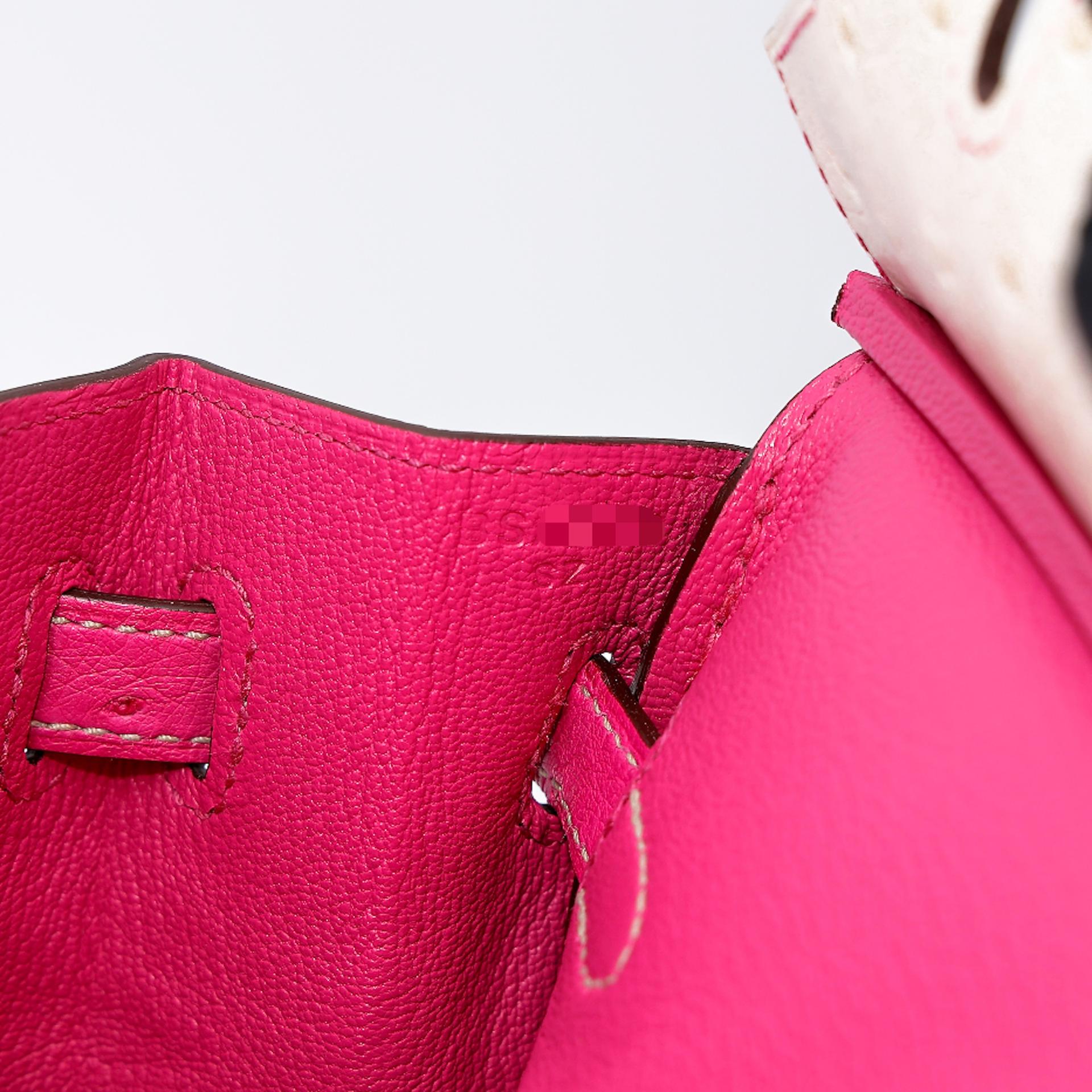 Unused ( Rank NS ) HERMÈS Special Order Birkin 25 HSS Craie (10) Rose Tyrien (E5) Ostrich Rose Gold hardware B (2023) - 13