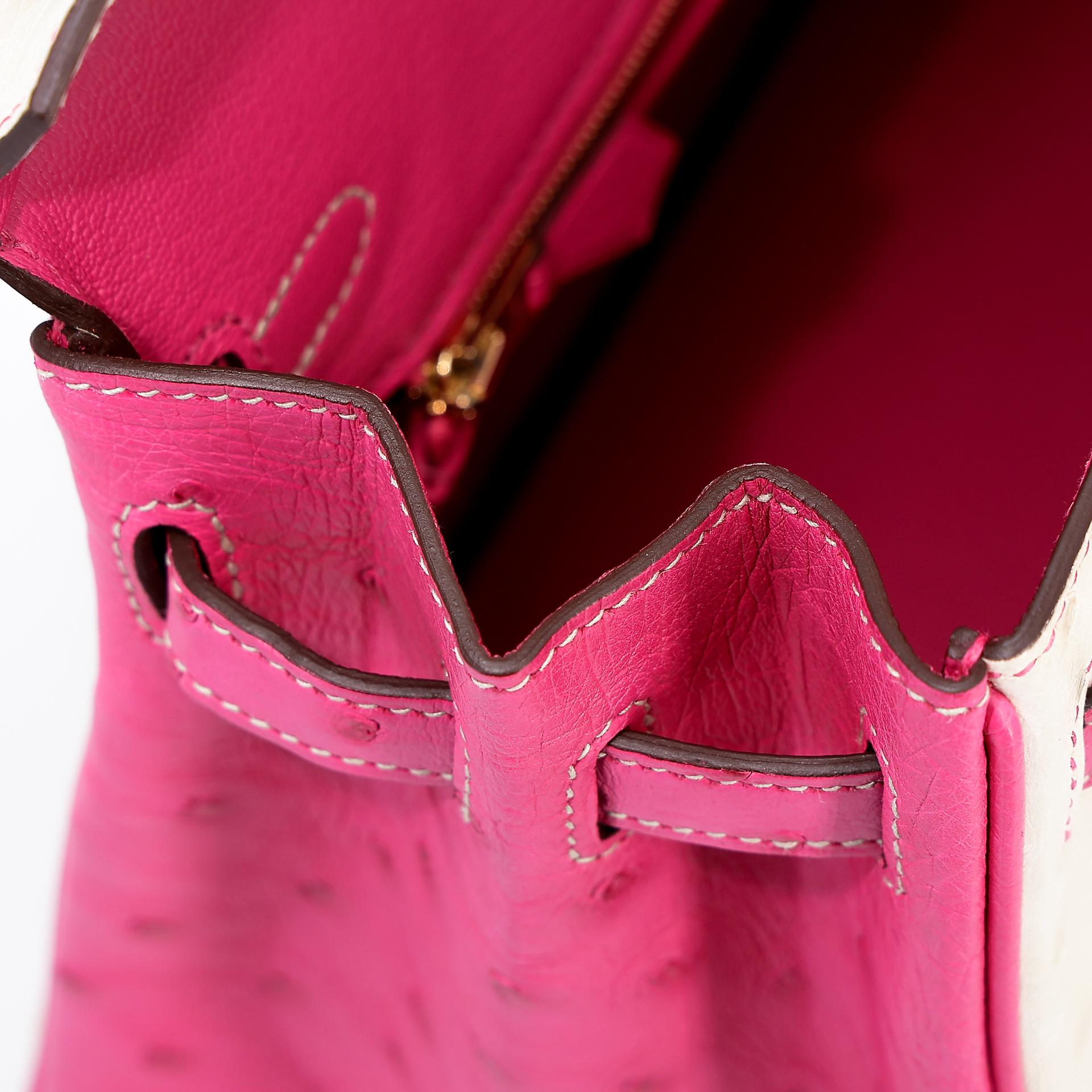 Unused ( Rank NS ) HERMÈS Special Order Birkin 25 HSS Craie (10) Rose Tyrien (E5) Ostrich Rose Gold hardware B (2023) - 12