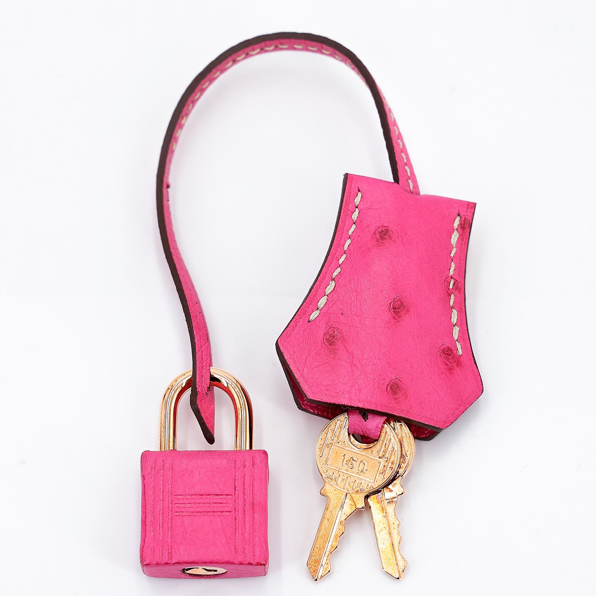 Unused ( Rank NS ) HERMÈS Special Order Birkin 25 HSS Craie (10) Rose Tyrien (E5) Ostrich Rose Gold hardware B (2023) - 14