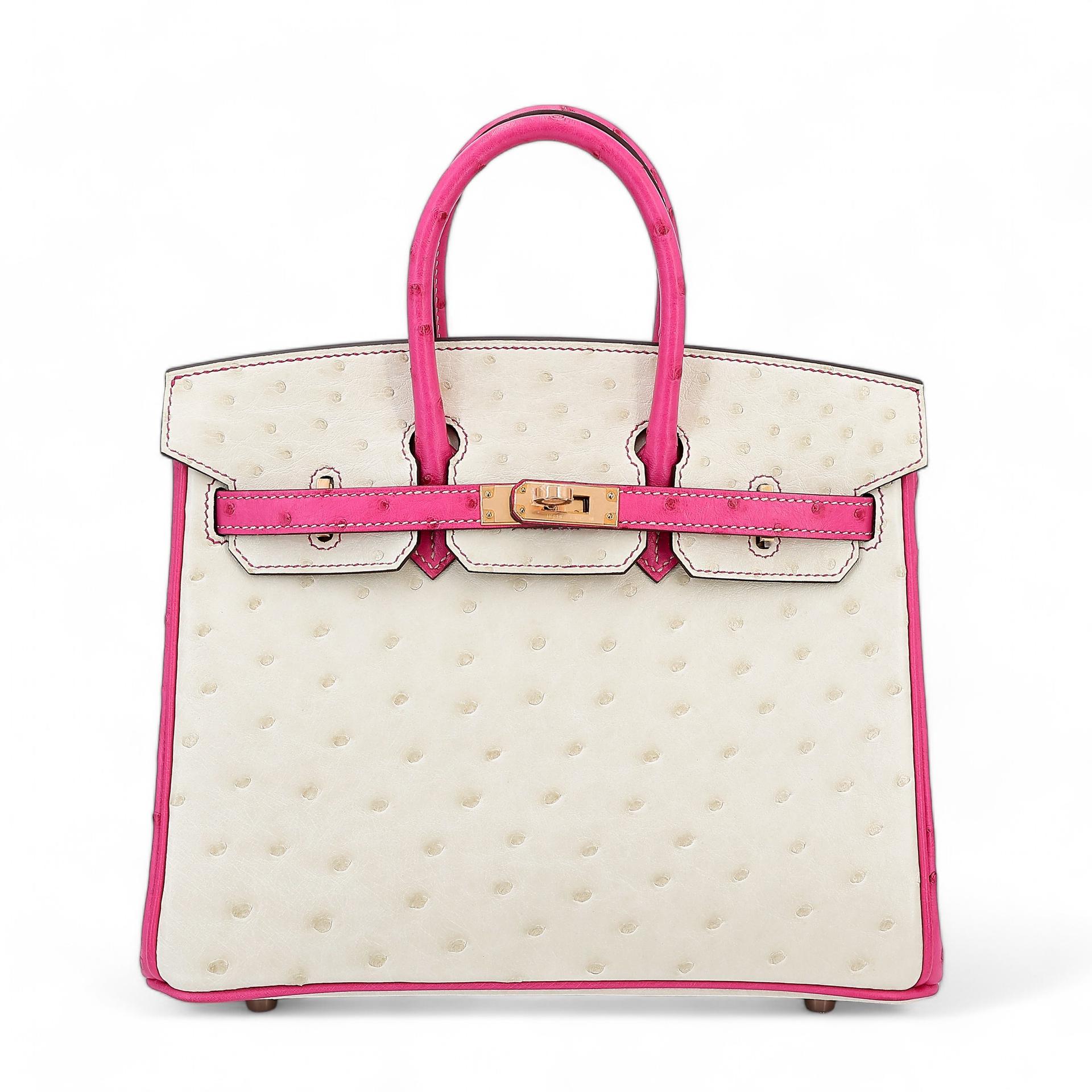 Unused ( Rank NS ) HERMÈS Special Order Birkin 25 HSS Craie (10) Rose Tyrien (E5) Ostrich Rose Gold hardware B (2023) - 1