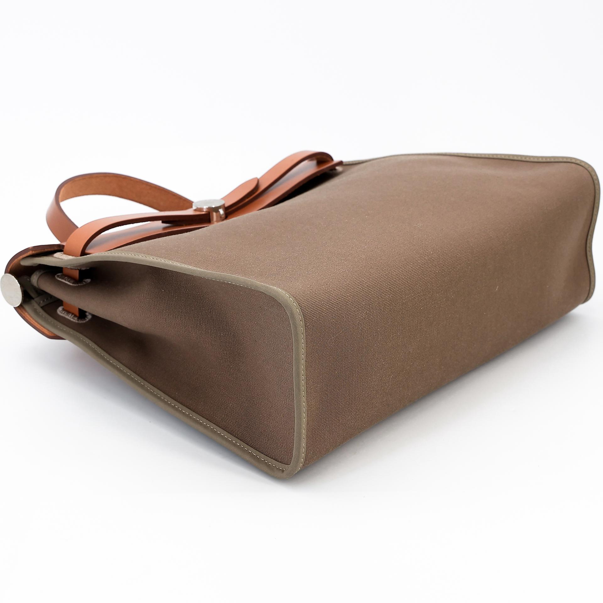 Excellent ( Rank SA ) HERMÈS Herbag PM Etoupe (18) Gold (37) Canvas  Leather Palladium hardware D (2019) - 5