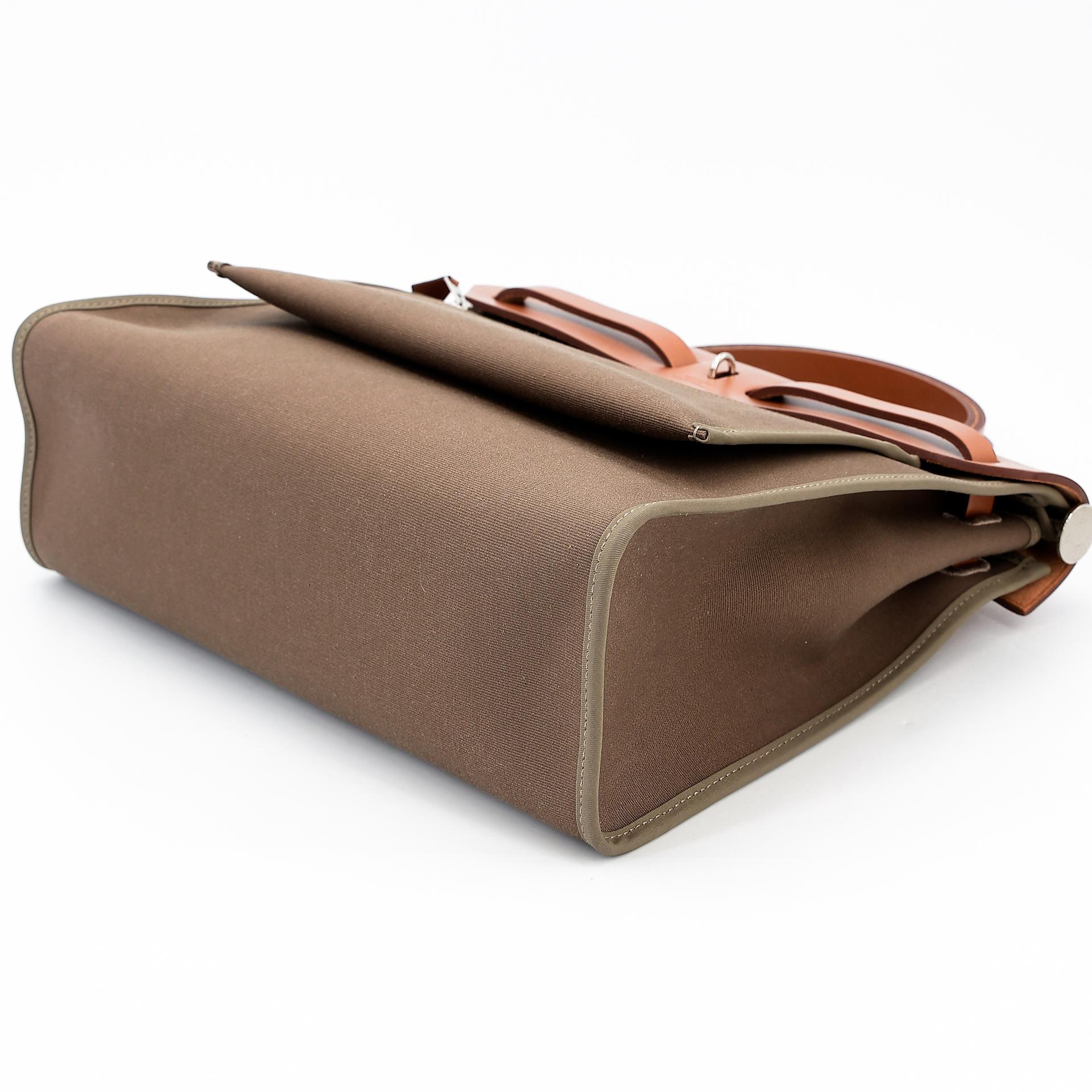 Excellent ( Rank SA ) HERMÈS Herbag PM Etoupe (18) Gold (37) Canvas  Leather Palladium hardware D (2019) - 6