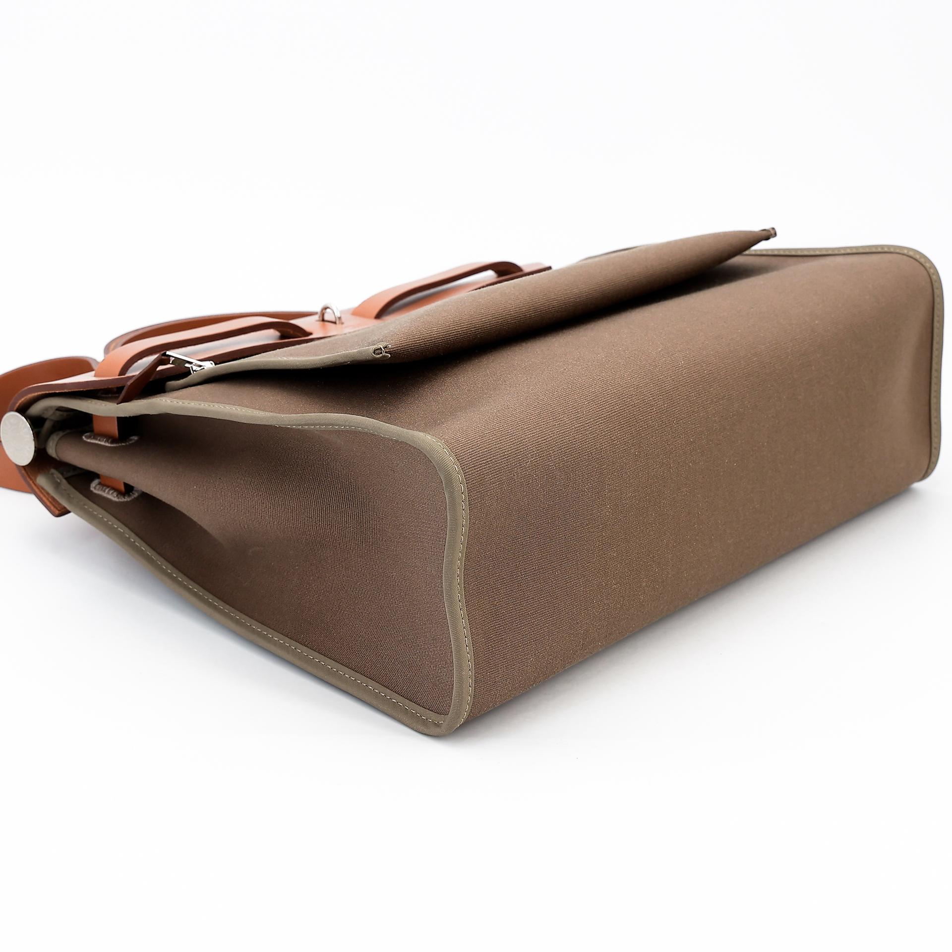 Excellent ( Rank SA ) HERMÈS Herbag PM Etoupe (18) Gold (37) Canvas  Leather Palladium hardware D (2019) - 7