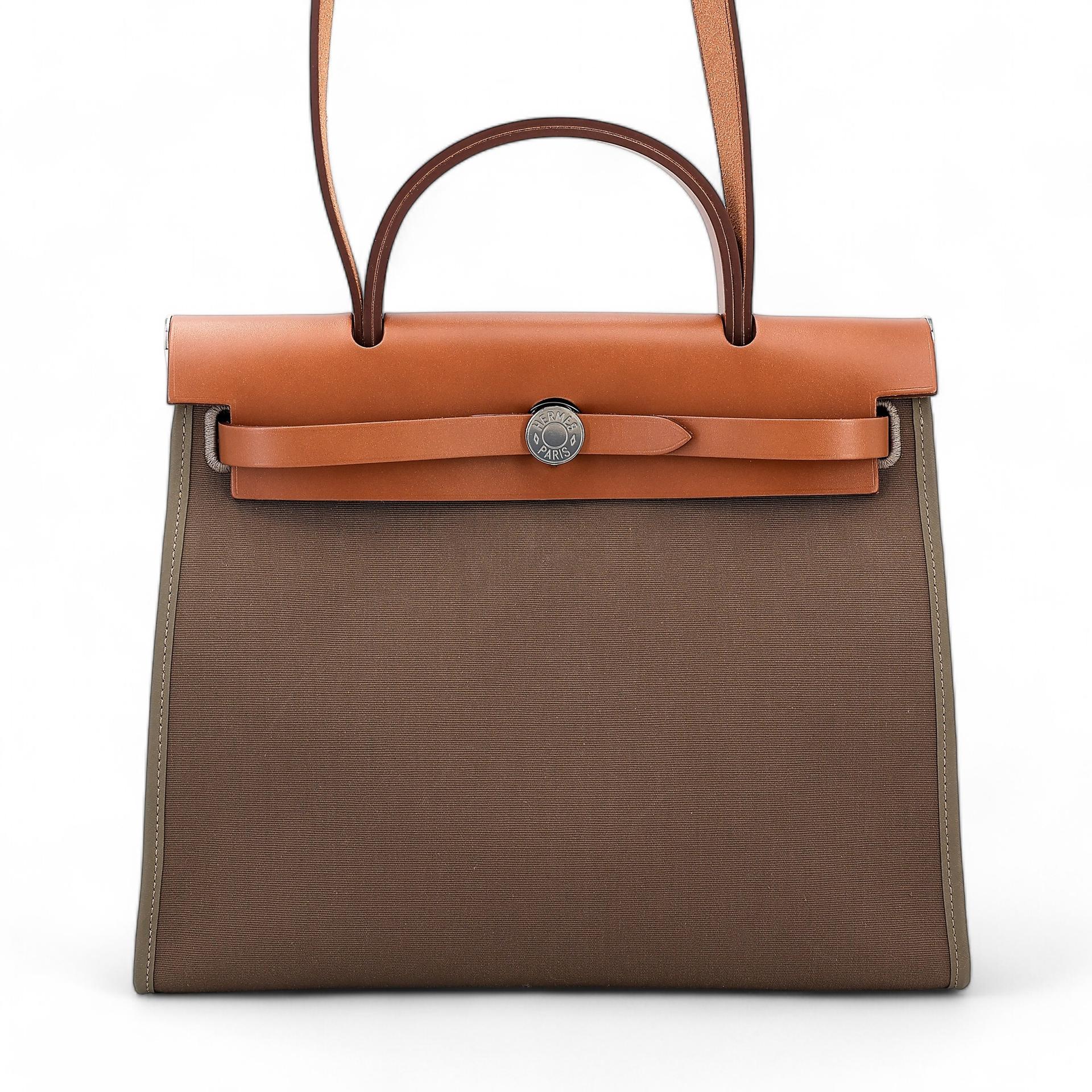 Excellent ( Rank SA ) HERMÈS Herbag PM Etoupe (18) Gold (37) Canvas  Leather Palladium hardware D (2019) - 1
