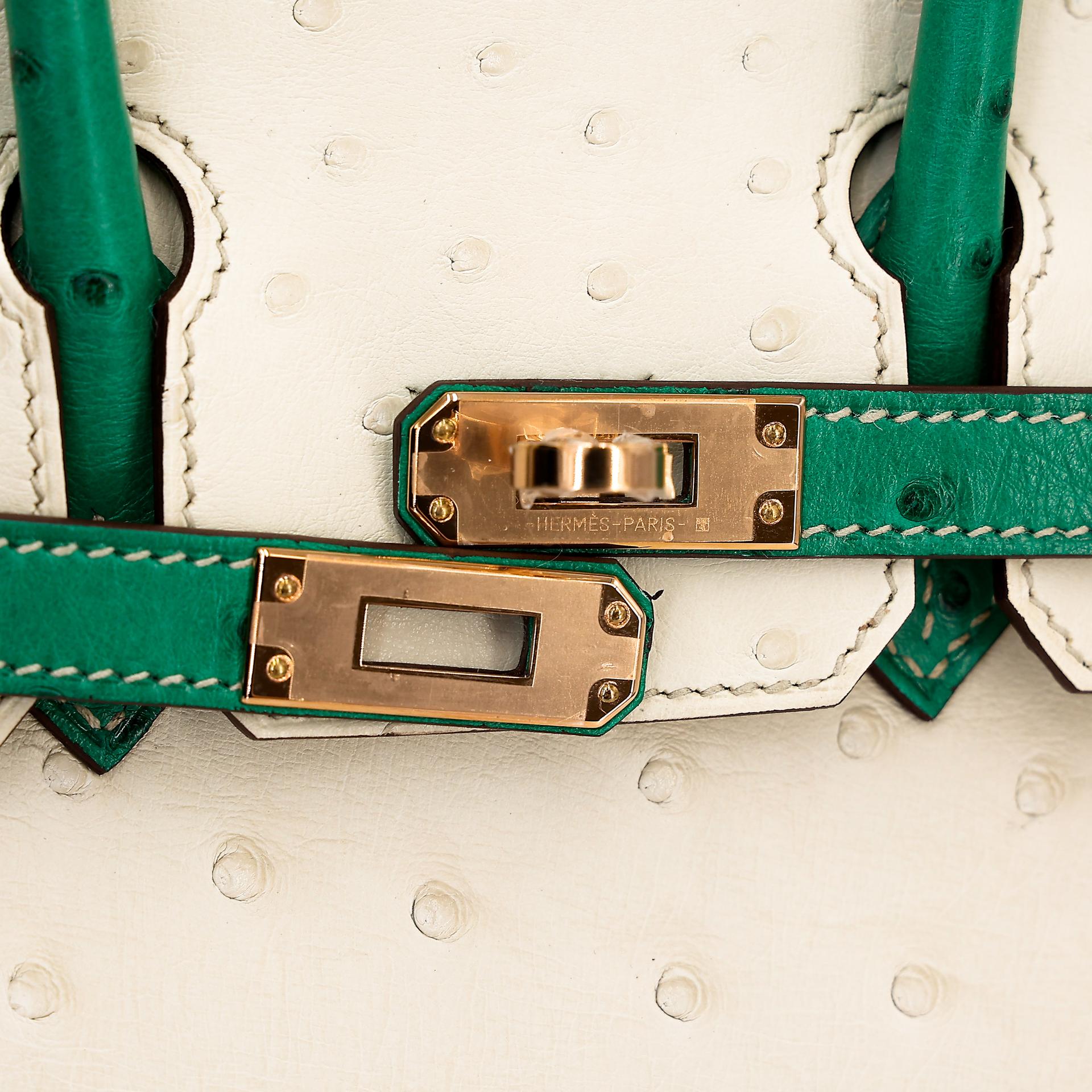 Brand New ( Rank N ) HERMÈS Special Order Birkin 25 Craie (10) Bamboo (1K) Ostrich Rose Gold hardware W (2024) - 8