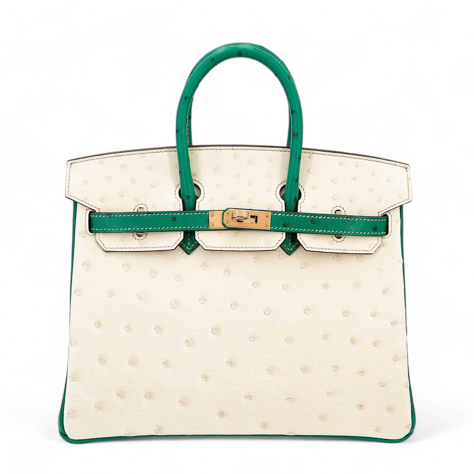 Brand New ( Rank N ) HERMÈS Special Order Birkin 25 Craie (10) Bamboo (1K) Ostrich Rose Gold hardware W (2024) - 1