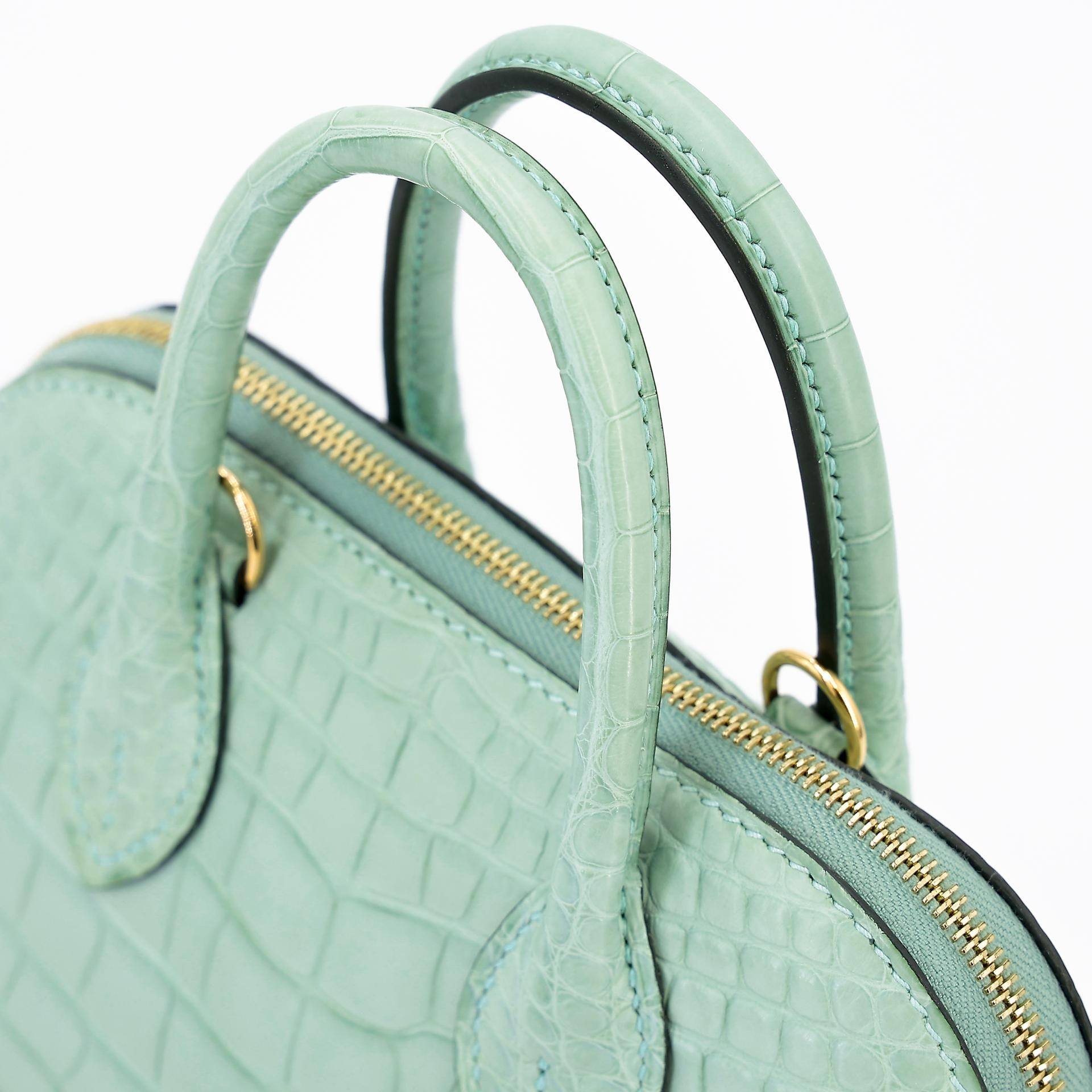 SA超美品 HERMÈS 爱马仕 Mini Bolide 1923 6U Vert d’Eau 薄荷绿 □ 短吻鳄 雾面 金扣 Z刻 2021年 - 4