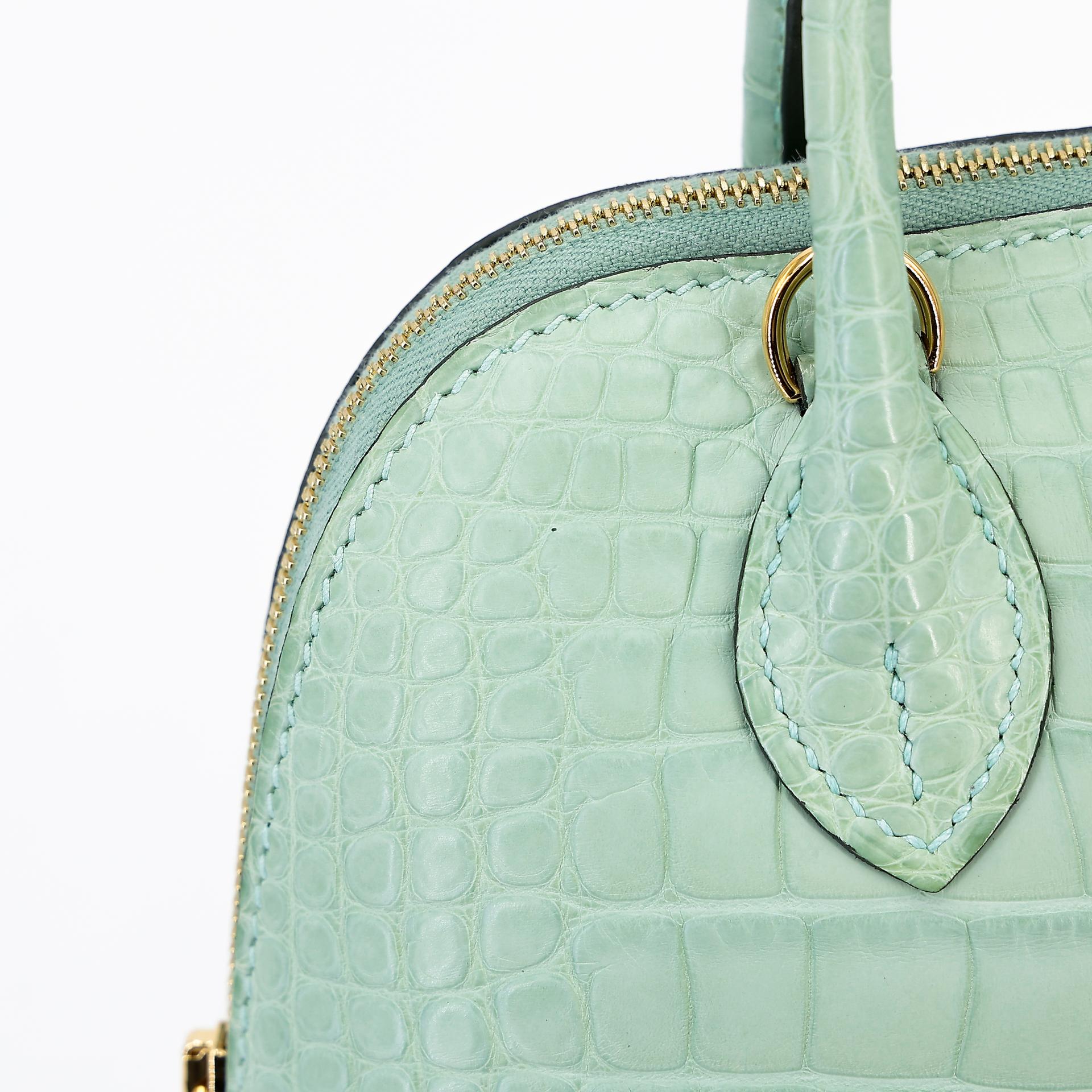 SA超美品 HERMÈS 爱马仕 Mini Bolide 1923 6U Vert d’Eau 薄荷绿 □ 短吻鳄 雾面 金扣 Z刻 2021年 - 10