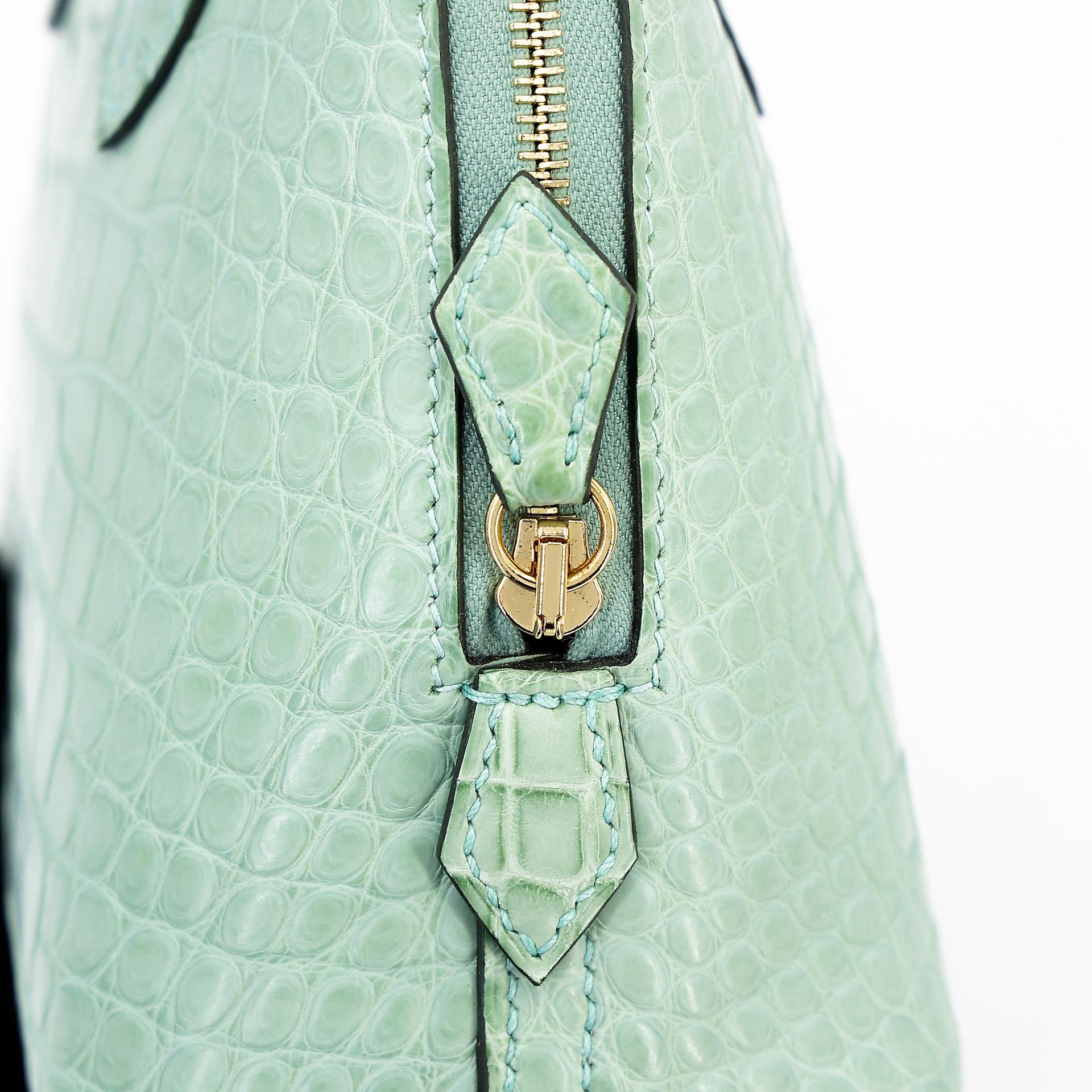 SA超美品 HERMÈS 爱马仕 Mini Bolide 1923 6U Vert d’Eau 薄荷绿 □ 短吻鳄 雾面 金扣 Z刻 2021年 - 11