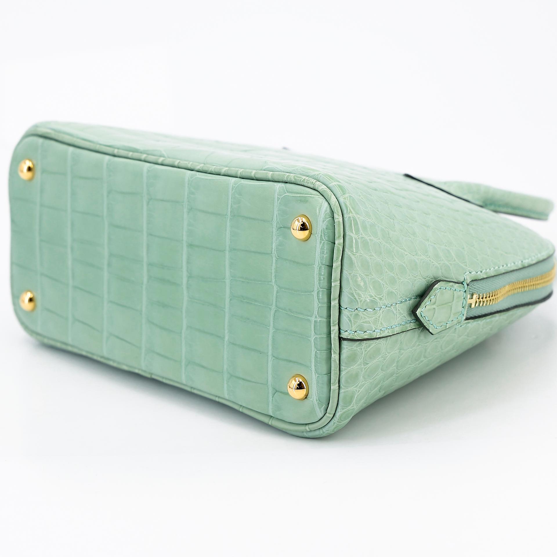 SA超美品 HERMÈS 爱马仕 Mini Bolide 1923 6U Vert d’Eau 薄荷绿 □ 短吻鳄 雾面 金扣 Z刻 2021年 - 7
