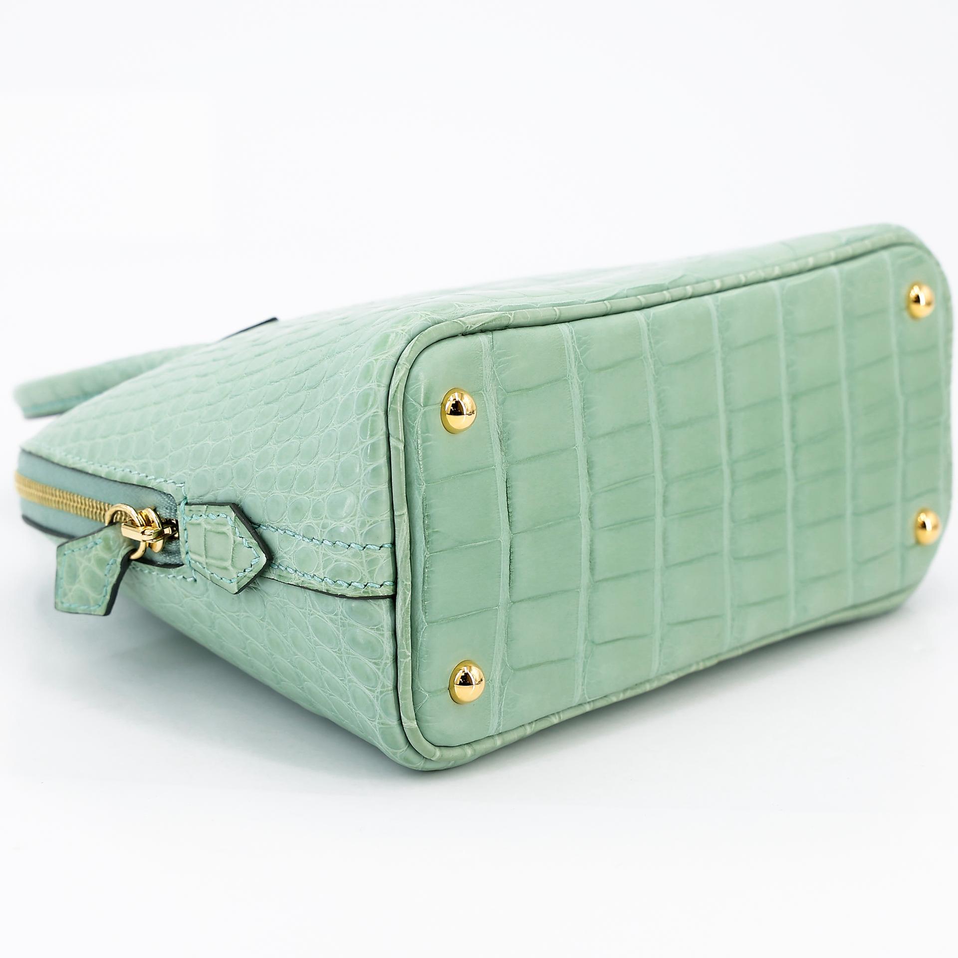 SA超美品 HERMÈS 爱马仕 Mini Bolide 1923 6U Vert d’Eau 薄荷绿 □ 短吻鳄 雾面 金扣 Z刻 2021年 - 8