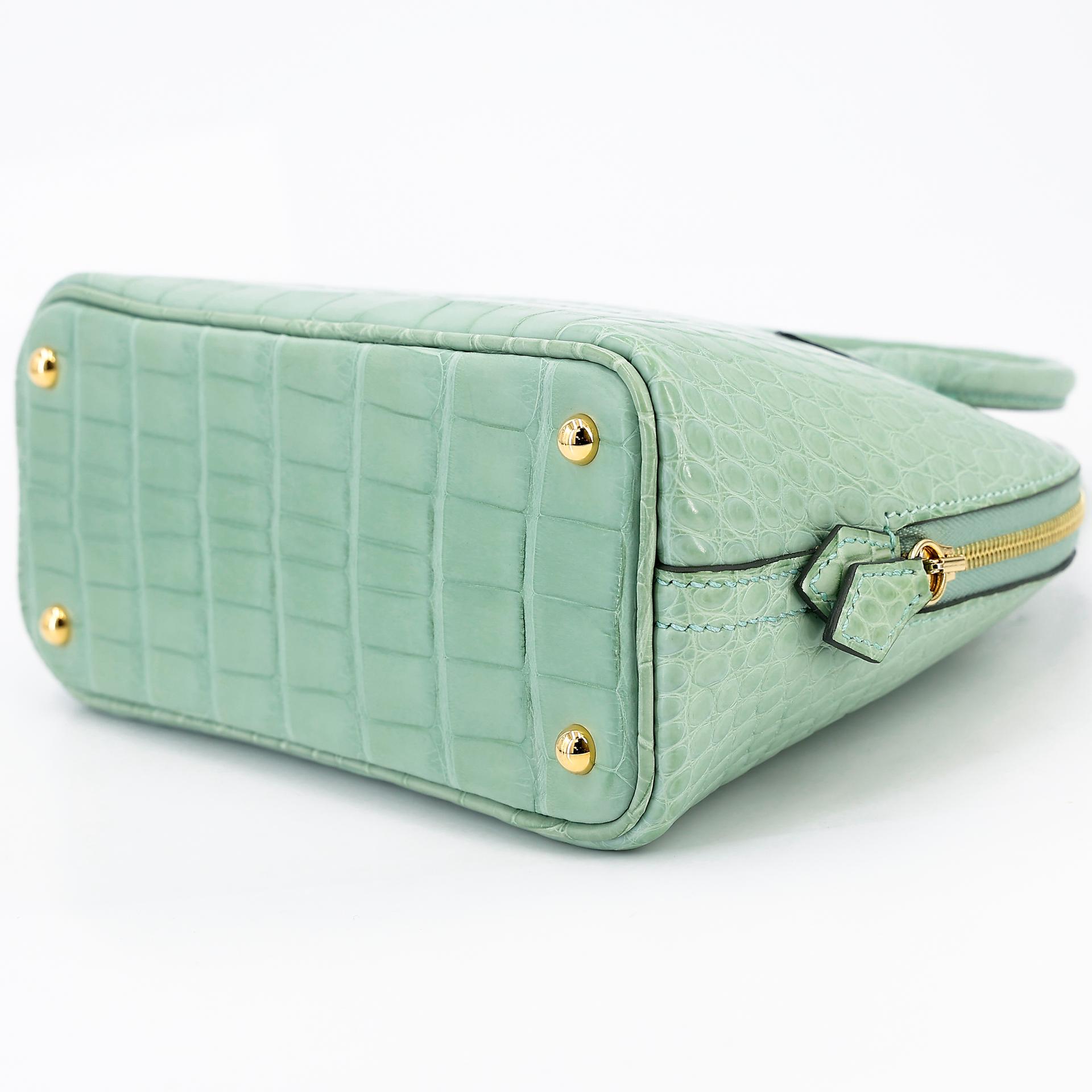 SA超美品 HERMÈS 爱马仕 Mini Bolide 1923 6U Vert d’Eau 薄荷绿 □ 短吻鳄 雾面 金扣 Z刻 2021年 - 9