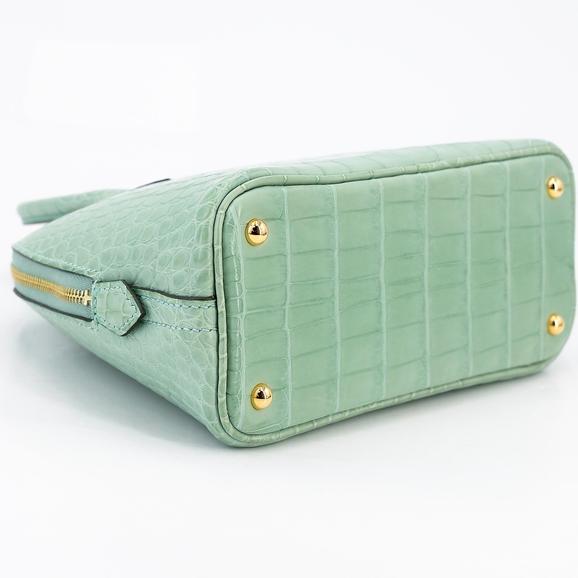 SA超美品 HERMÈS 爱马仕 Mini Bolide 1923 6U Vert d’Eau 薄荷绿 □ 短吻鳄 雾面 金扣 Z刻 2021年 - 6