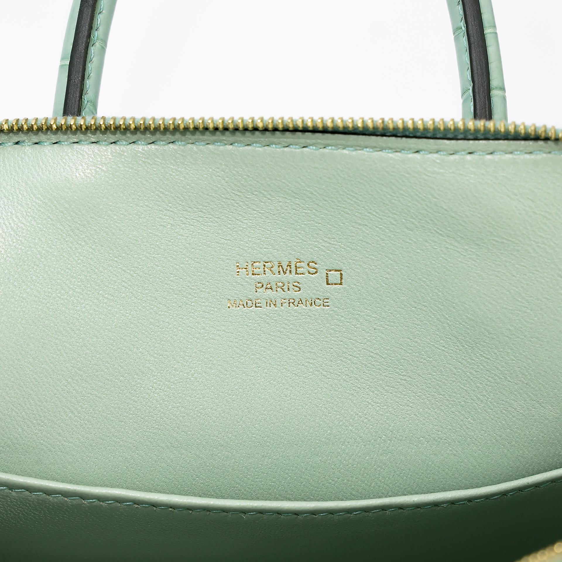SA超美品 HERMÈS 爱马仕 Mini Bolide 1923 6U Vert d’Eau 薄荷绿 □ 短吻鳄 雾面 金扣 Z刻 2021年 - 14