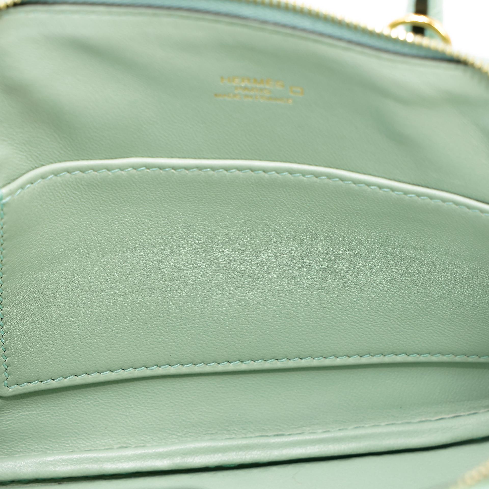 SA超美品 HERMÈS 爱马仕 Mini Bolide 1923 6U Vert d’Eau 薄荷绿 □ 短吻鳄 雾面 金扣 Z刻 2021年 - 16