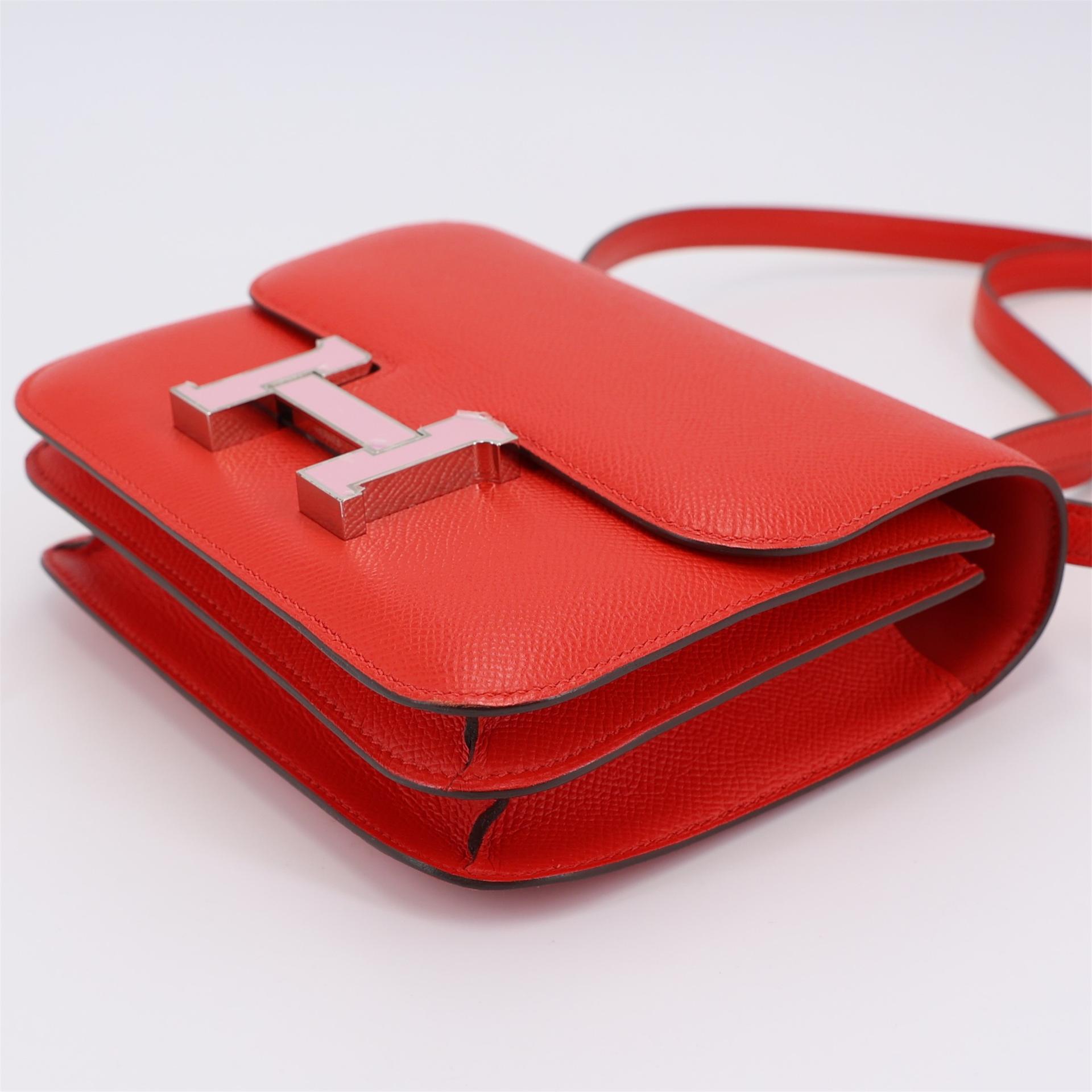 A美品 HERMÈS 愛馬仕 Constance 康康 Mini 19 S3 桃心紅 Rouge De Coeur Epsom牛皮 琺瑯扣 D刻 2019年 - 5