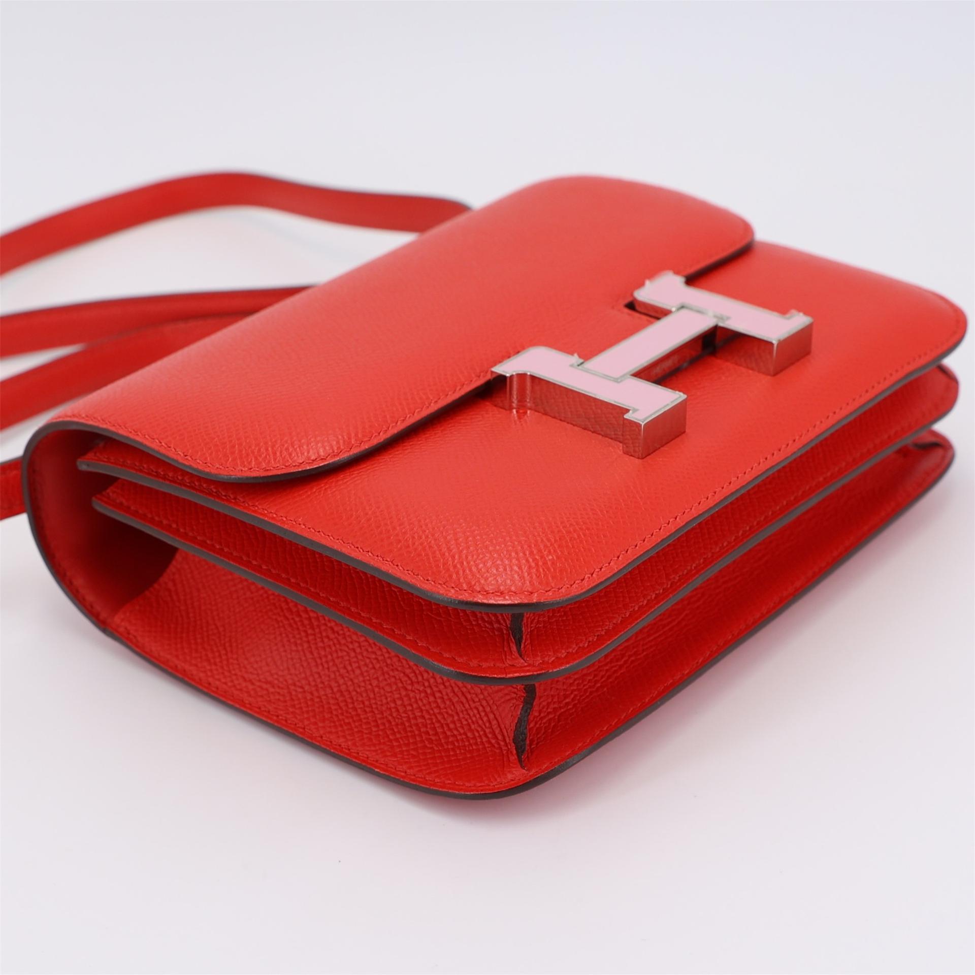 A美品 HERMÈS 愛馬仕 Constance 康康 Mini 19 S3 桃心紅 Rouge De Coeur Epsom牛皮 琺瑯扣 D刻 2019年 - 4