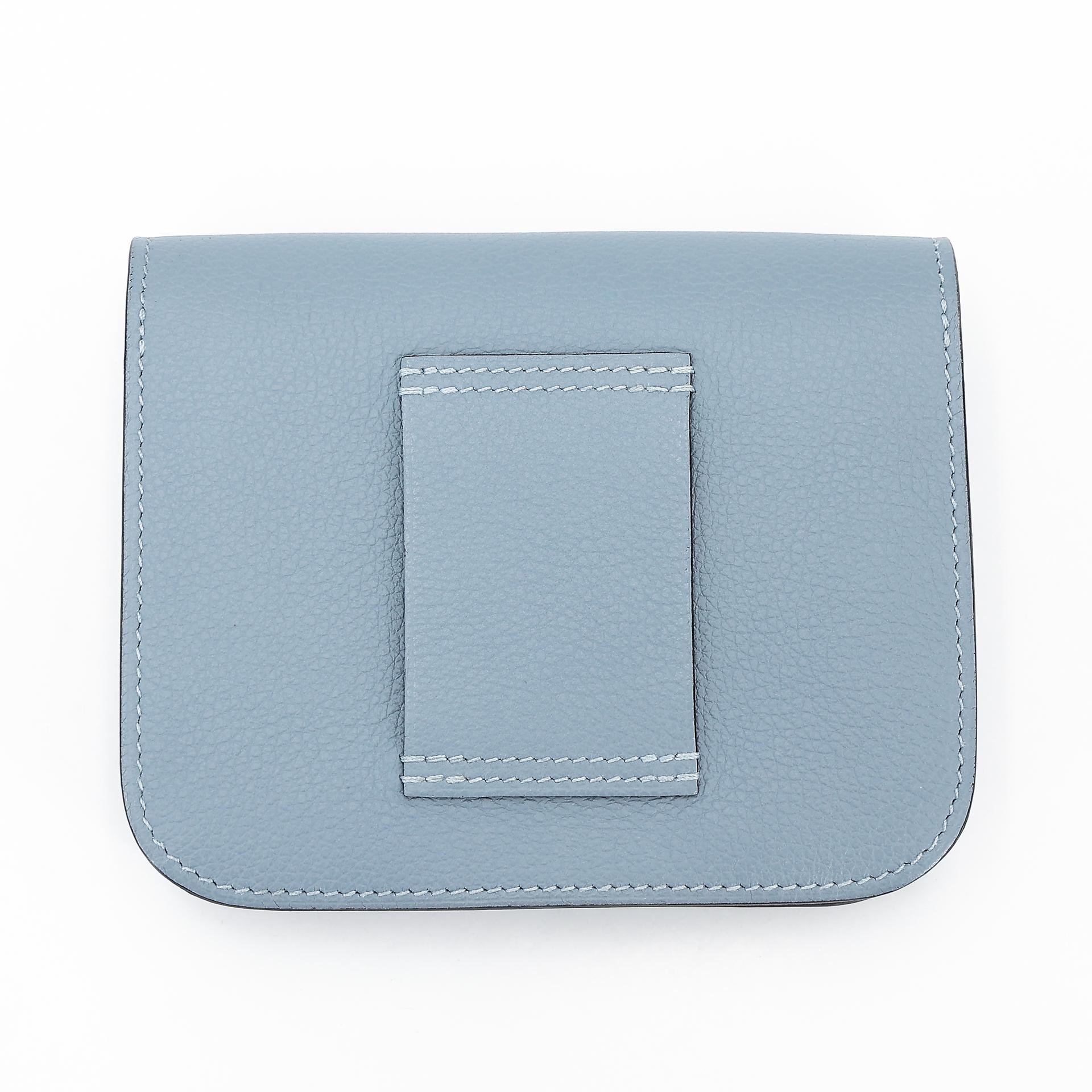 Very Good ( Rank A) HERMÈS Constance Slim Wallet Bleu Lin (J7) Evercolor Palladium hardware Z (2021) - 2