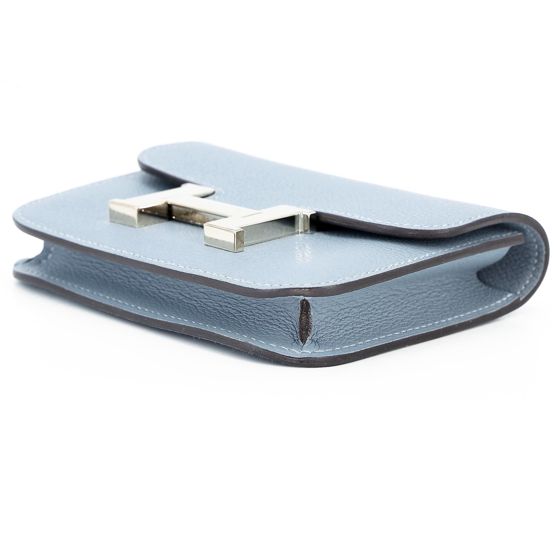 Very Good ( Rank A) HERMÈS Constance Slim Wallet Bleu Lin (J7) Evercolor Palladium hardware Z (2021) - 3