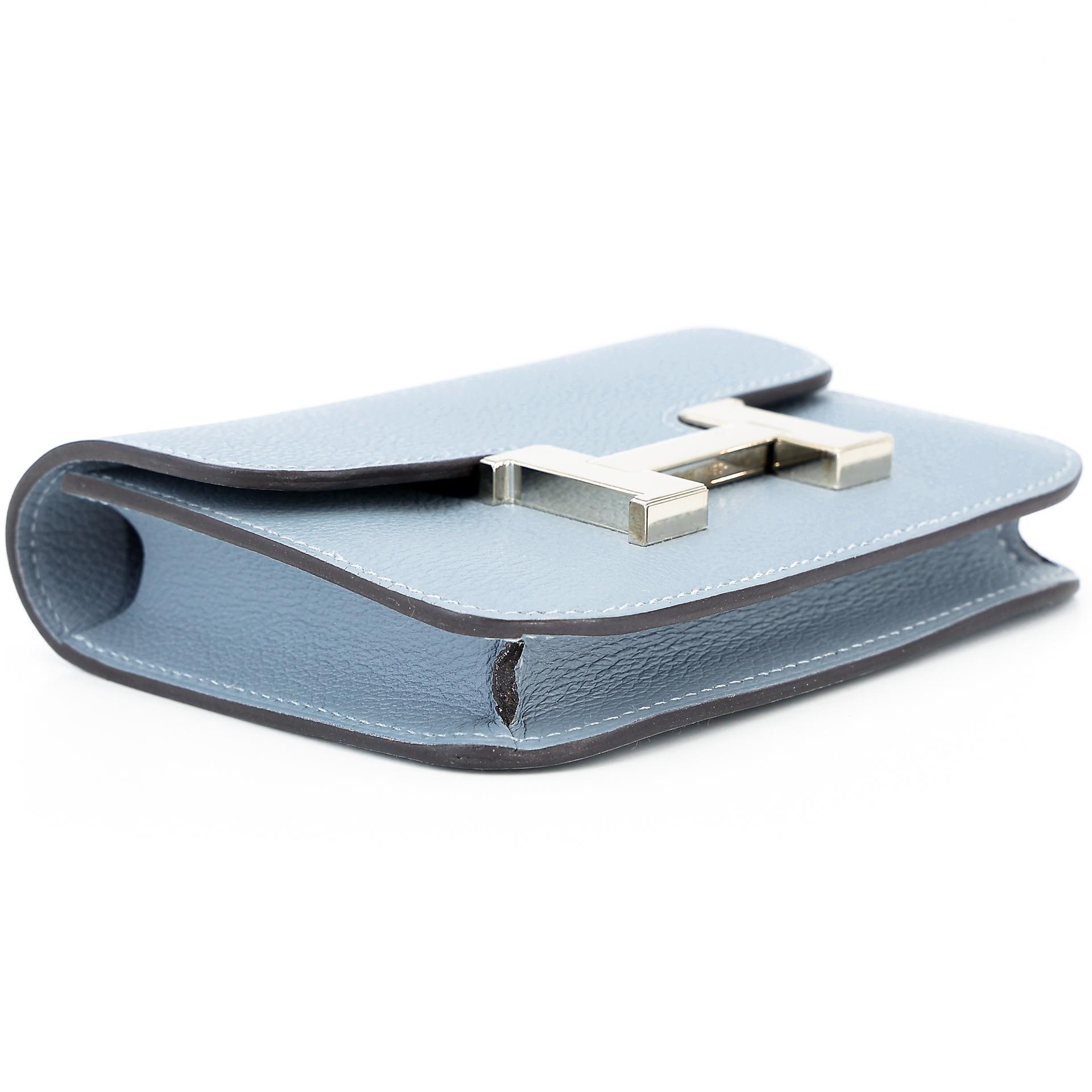 Very Good ( Rank A) HERMÈS Constance Slim Wallet Bleu Lin (J7) Evercolor Palladium hardware Z (2021) - 4