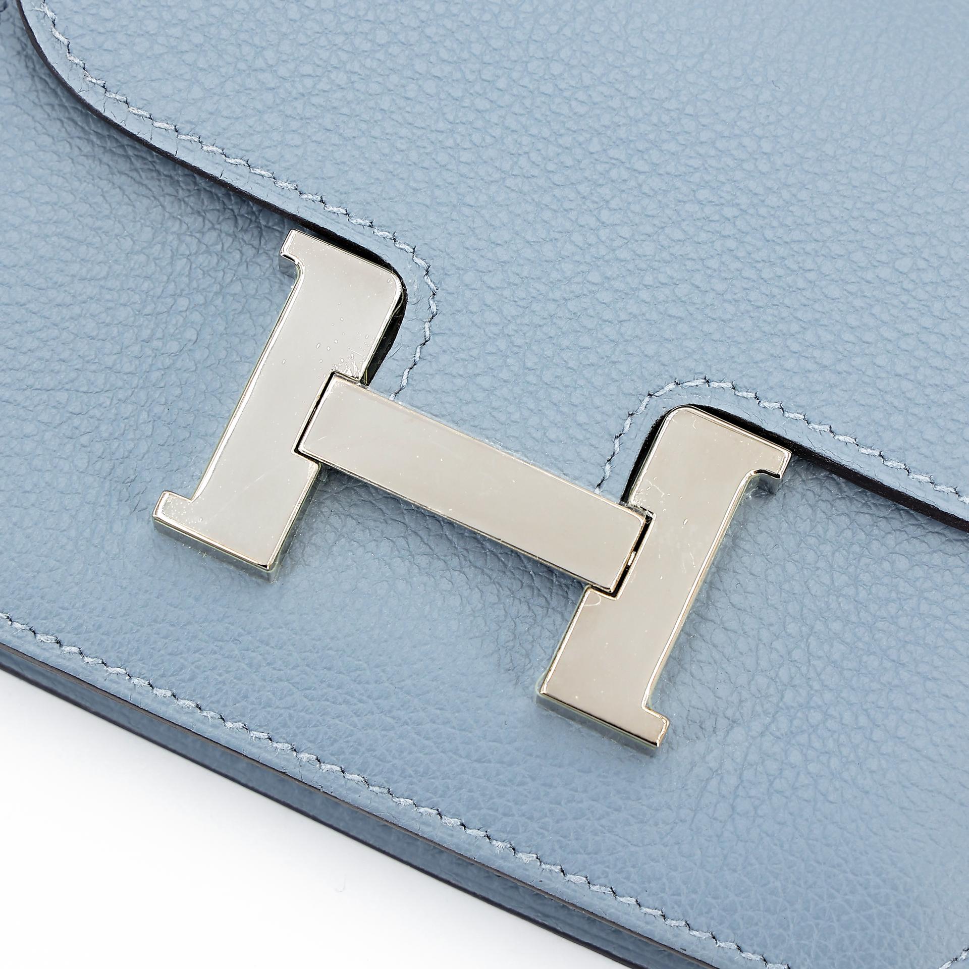 Very Good ( Rank A) HERMÈS Constance Slim Wallet Bleu Lin (J7) Evercolor Palladium hardware Z (2021) - 7