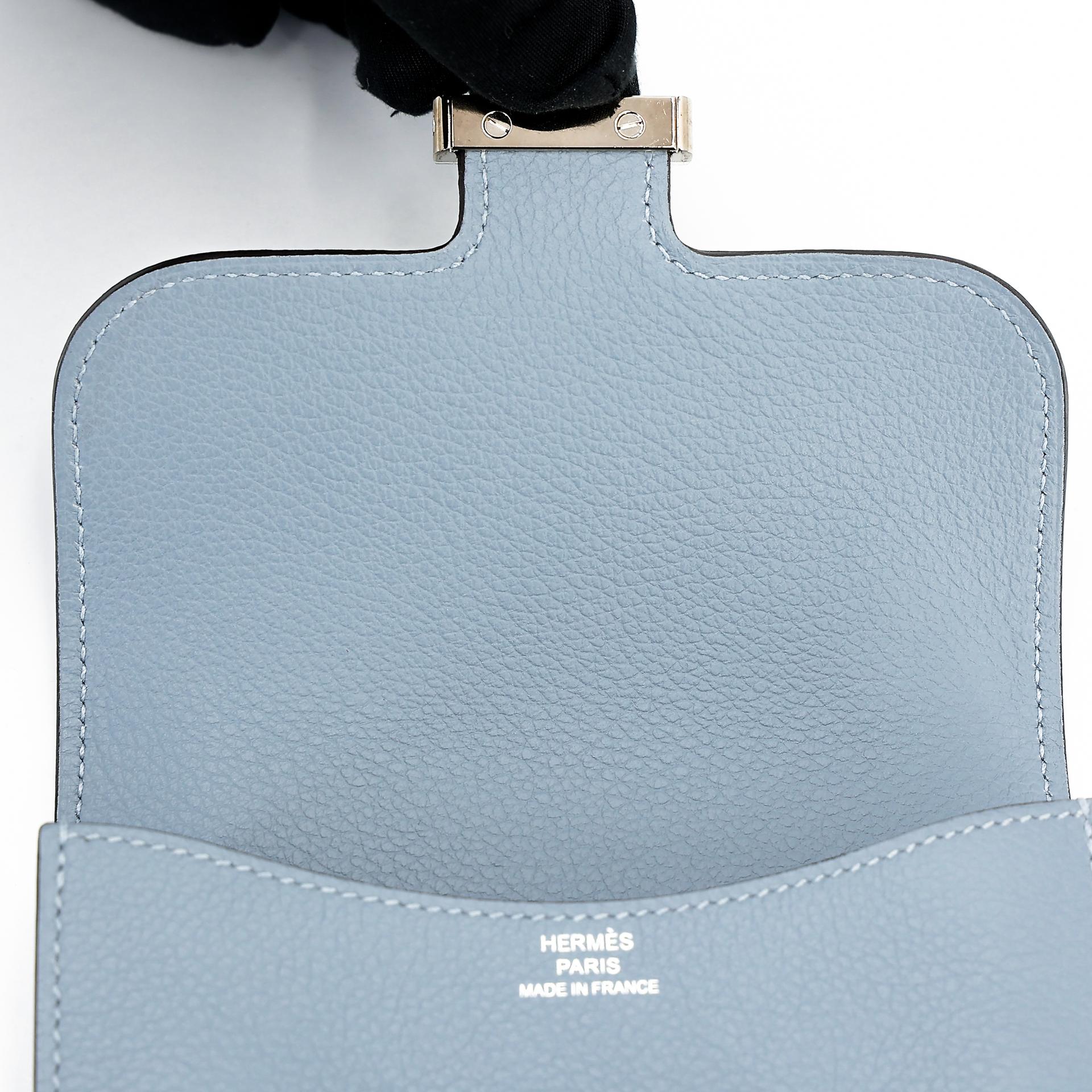 Very Good ( Rank A) HERMÈS Constance Slim Wallet Bleu Lin (J7) Evercolor Palladium hardware Z (2021) - 9