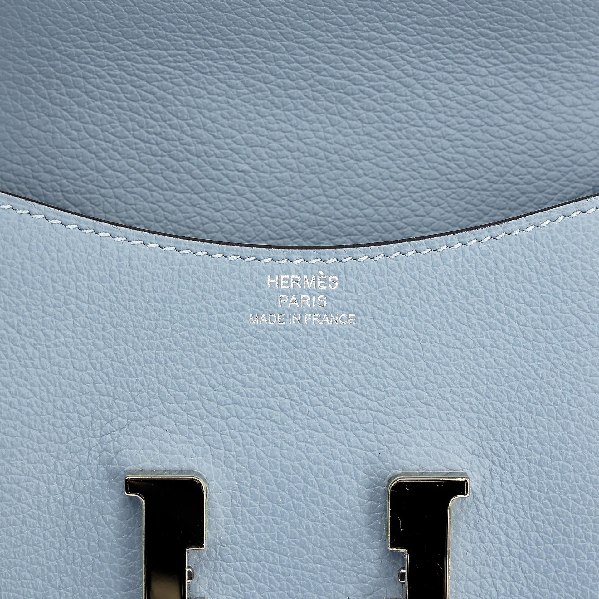 Very Good ( Rank A) HERMÈS Constance Slim Wallet Bleu Lin (J7) Evercolor Palladium hardware Z (2021) - 10
