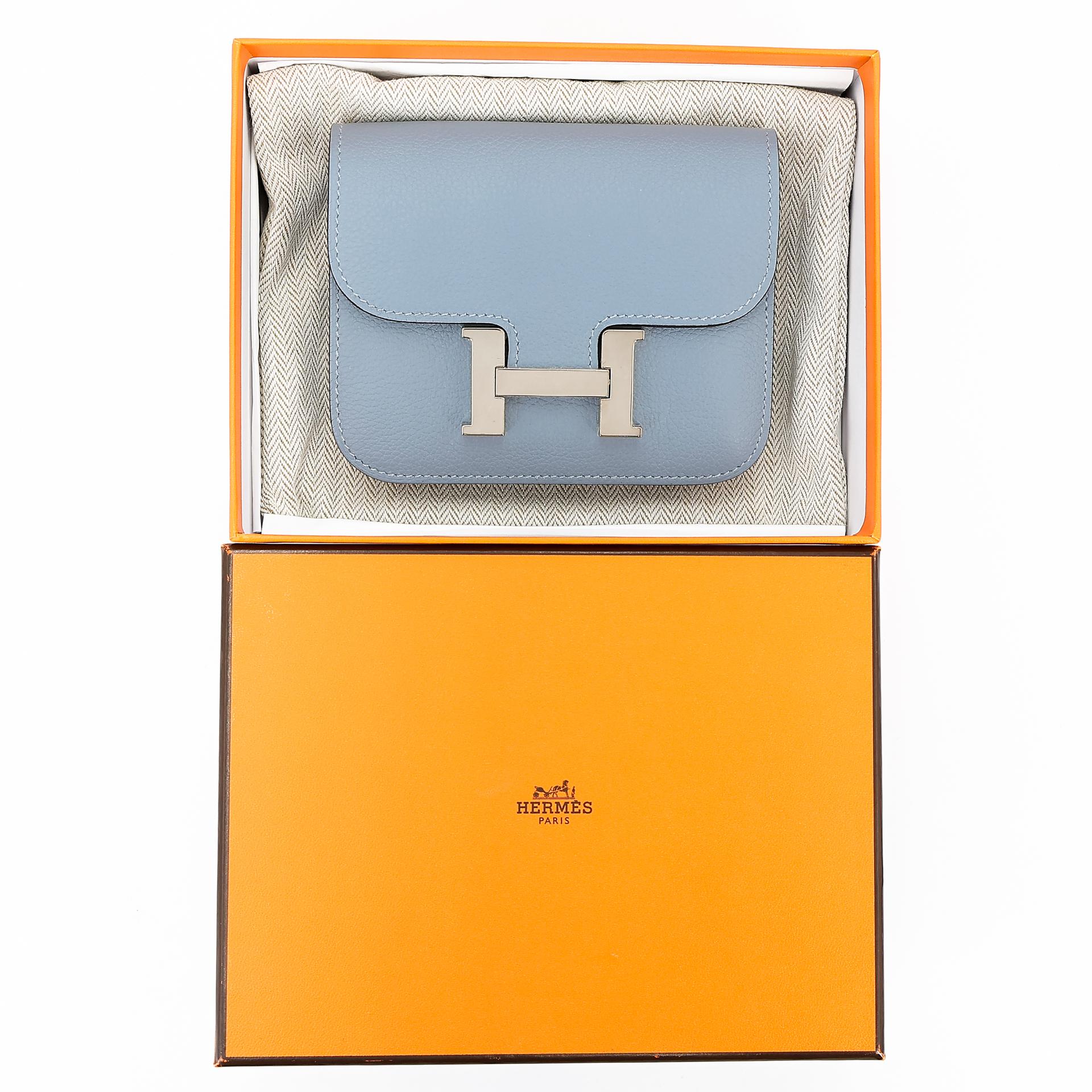 Very Good ( Rank A) HERMÈS Constance Slim Wallet Bleu Lin (J7) Evercolor Palladium hardware Z (2021) - 25