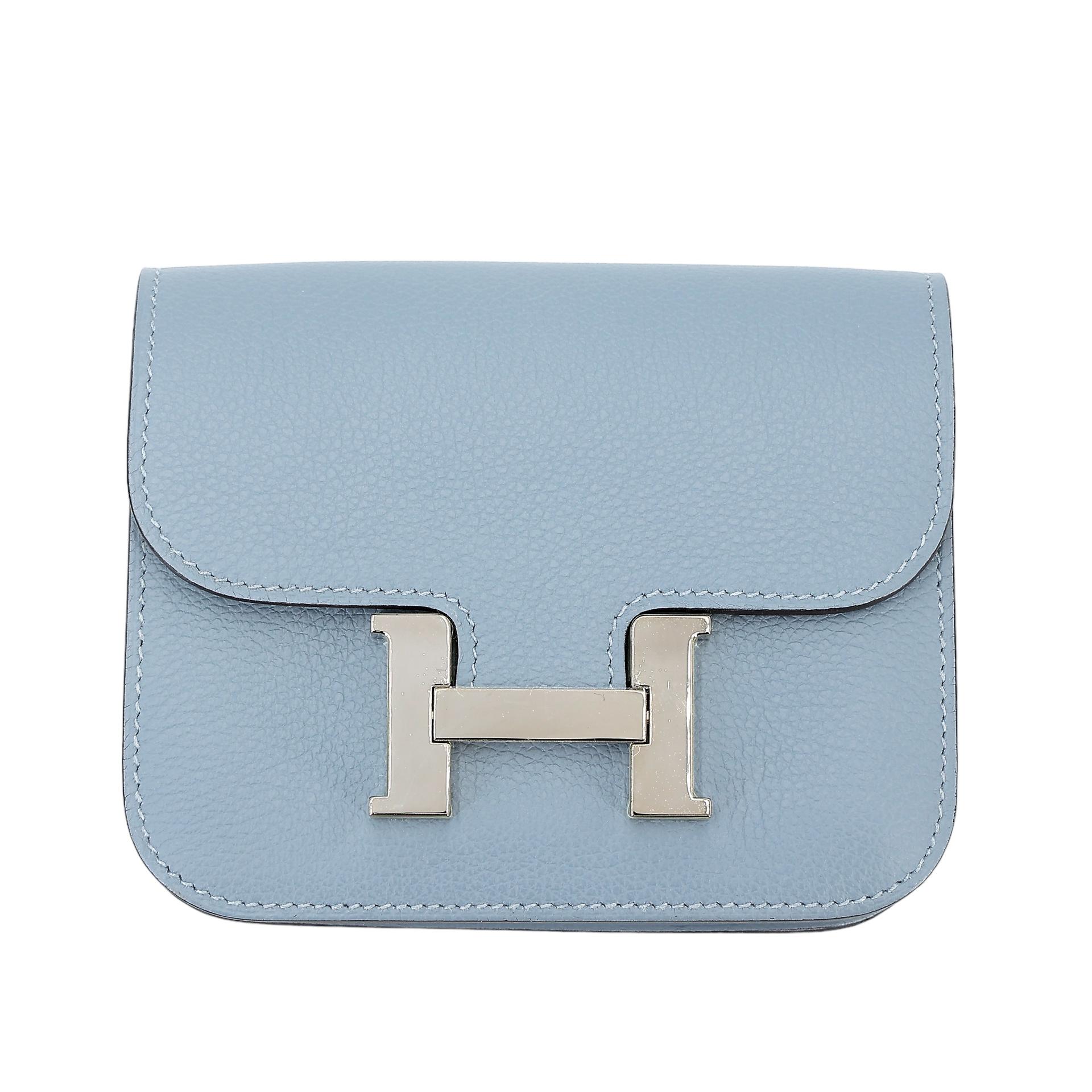 Very Good ( Rank A) HERMÈS Constance Slim Wallet Bleu Lin (J7) Evercolor Palladium hardware Z (2021) - 1