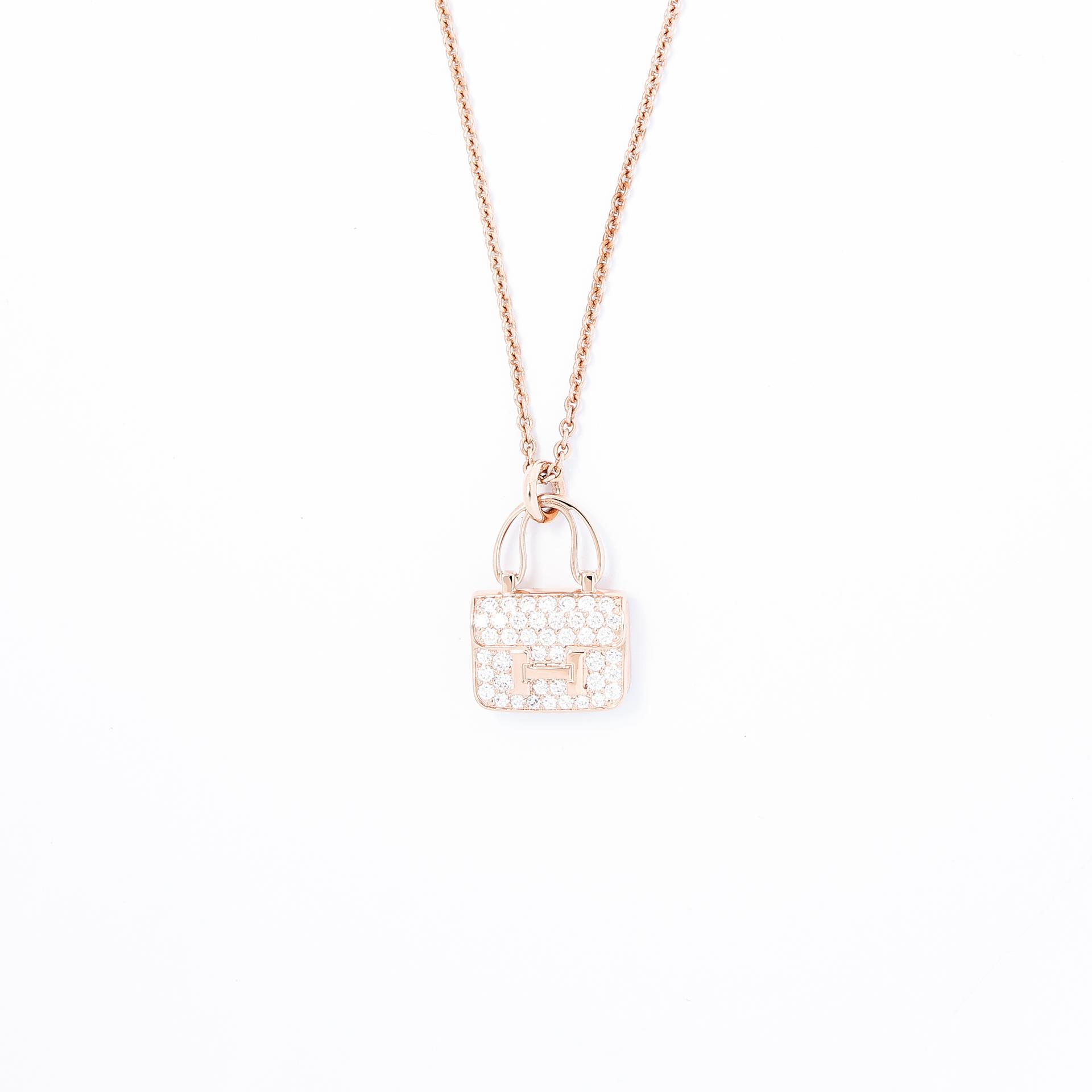 Brand New ( Rank N ) HERMÈS Amulettes Constance pendant Rose Gold Diamond Rose Gold hardware - 2