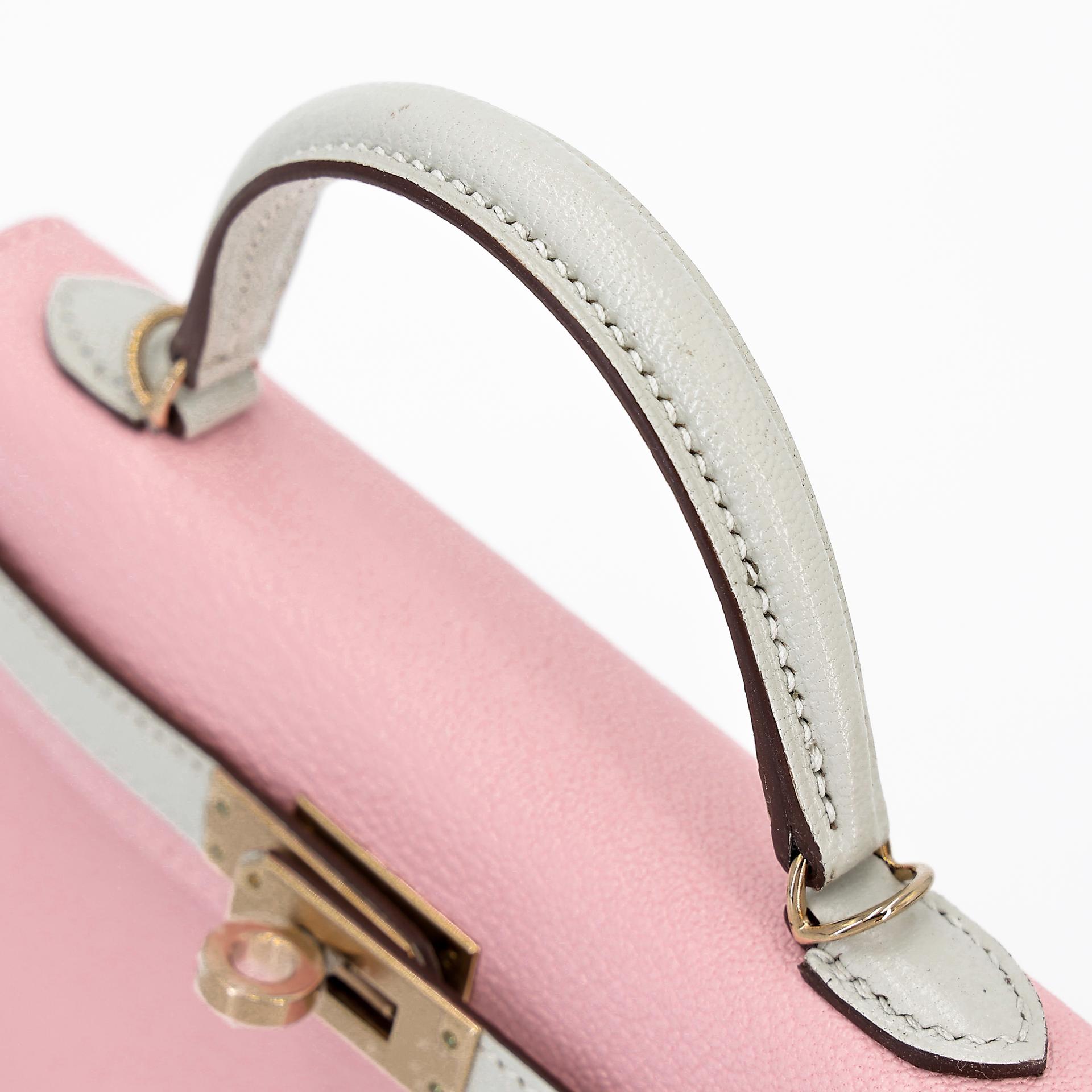 Brand New ( Rank N ) HERMÈS Special Order Mini Kelly II HSS Rose Sakura (3Q) Gris Perle (80) Chevre Permabrass hardware B (2023) - 3