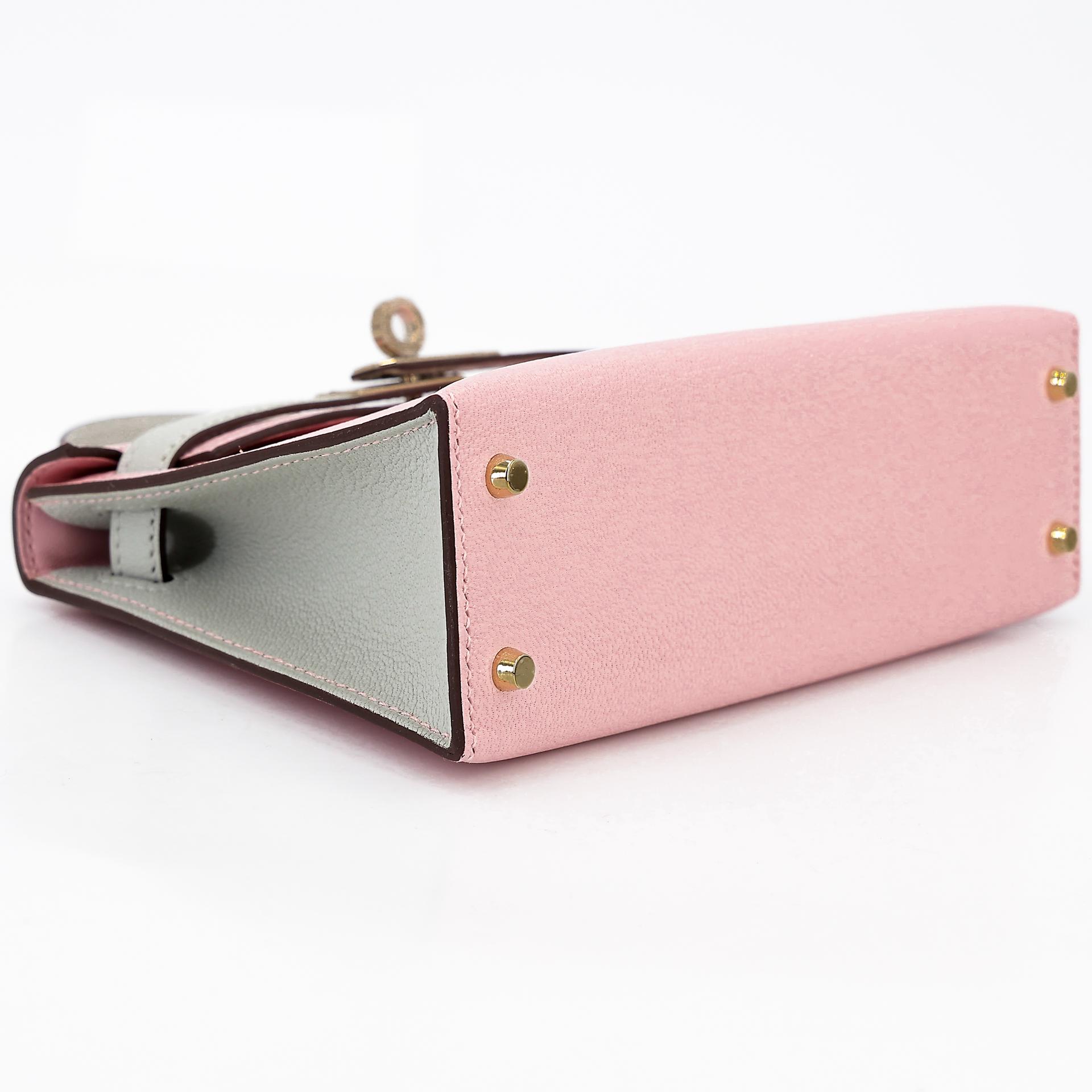 Brand New ( Rank N ) HERMÈS Special Order Mini Kelly II HSS Rose Sakura (3Q) Gris Perle (80) Chevre Permabrass hardware B (2023) - 5