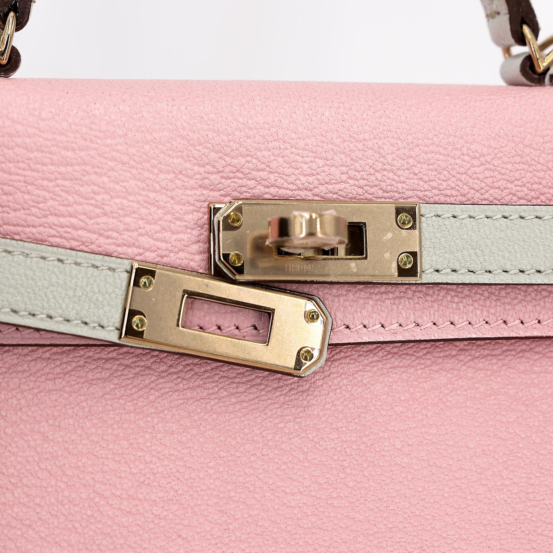 Brand New ( Rank N ) HERMÈS Special Order Mini Kelly II HSS Rose Sakura (3Q) Gris Perle (80) Chevre Permabrass hardware B (2023) - 8