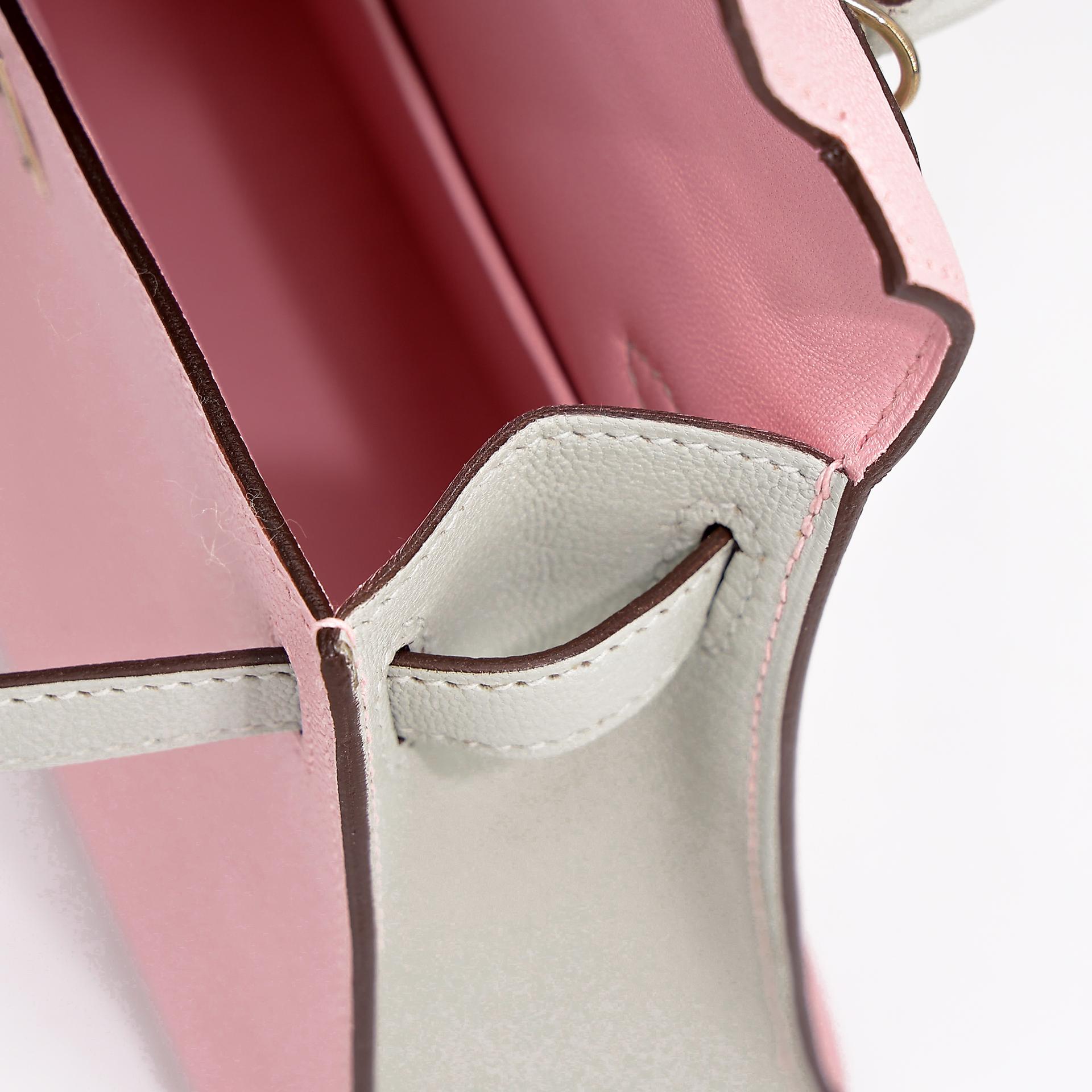 Brand New ( Rank N ) HERMÈS Special Order Mini Kelly II HSS Rose Sakura (3Q) Gris Perle (80) Chevre Permabrass hardware B (2023) - 13