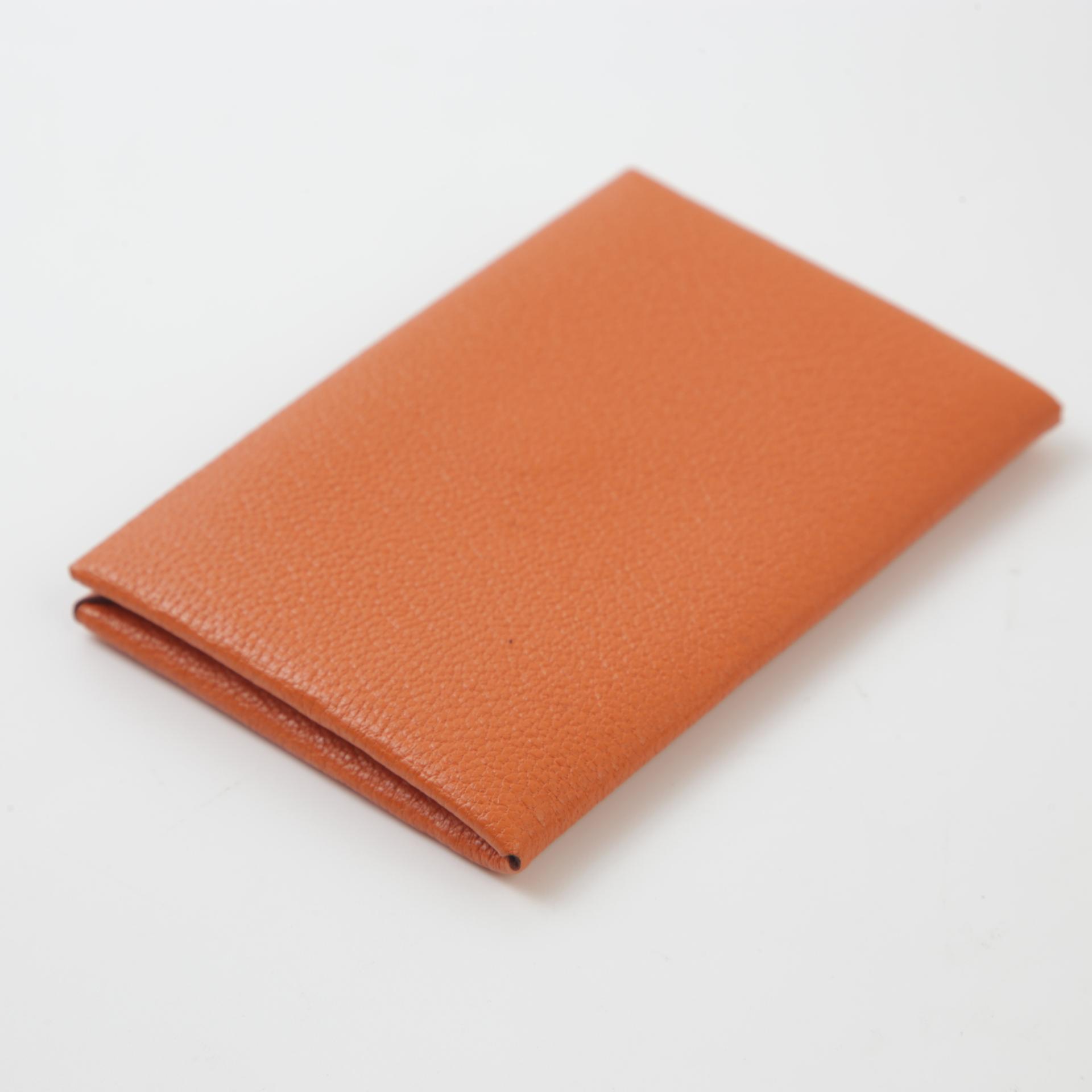 Very Good ( Rank A) HERMÈS Calvi card holder Orange (93) Chevre Palladium hardware Square M (2009) - 5