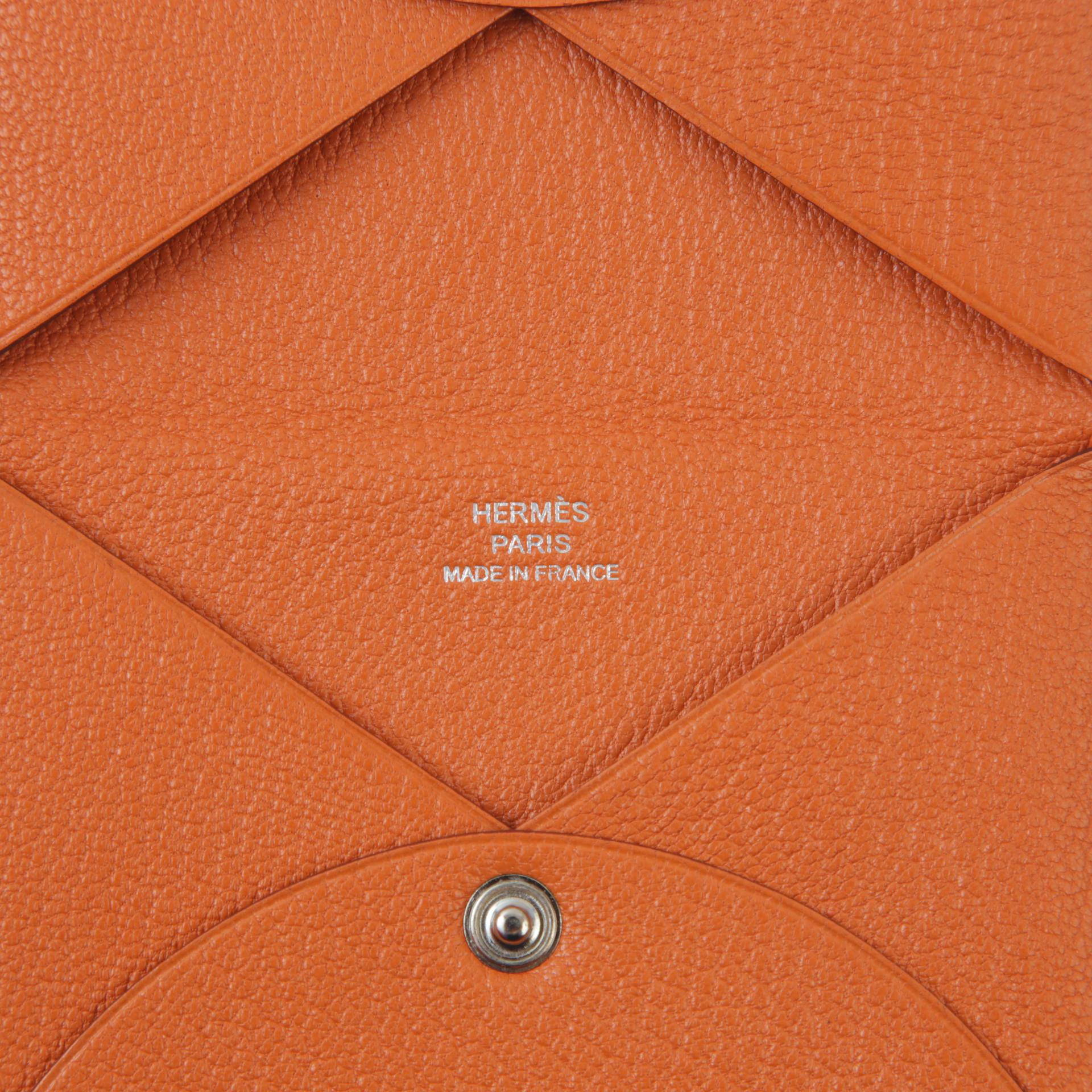 Very Good ( Rank A) HERMÈS Calvi card holder Orange (93) Chevre Palladium hardware Square M (2009) - 8