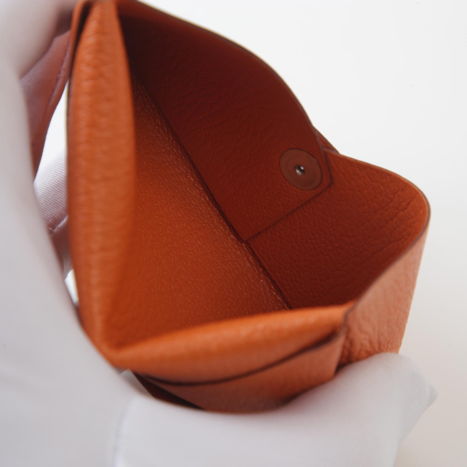 Very Good ( Rank A) HERMÈS Calvi card holder Orange (93) Chevre Palladium hardware Square M (2009) - 9