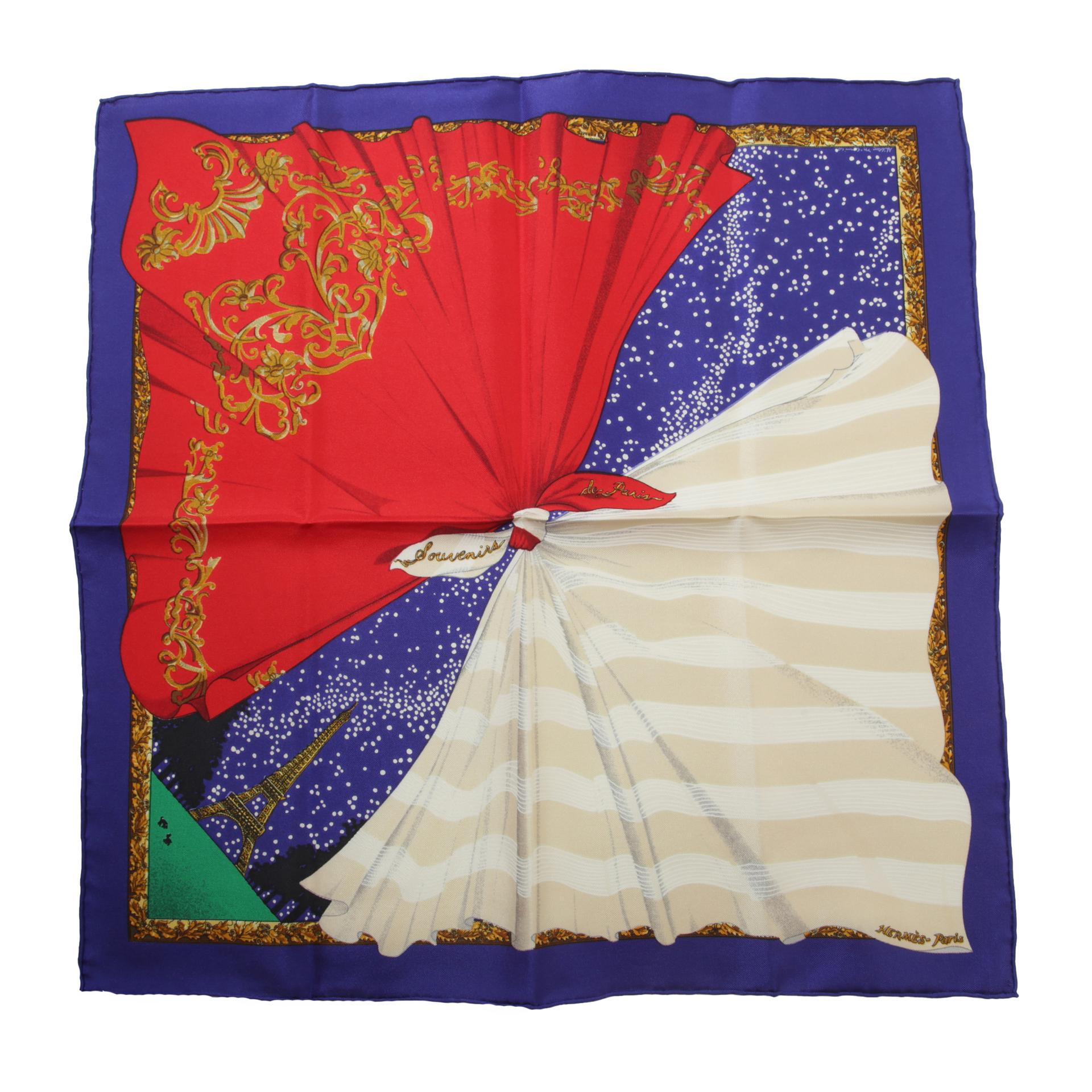 Excellent ( Rank SA ) HERMÈS Petit Carre Souvenirs de Paris scarf Purple Silk - 1