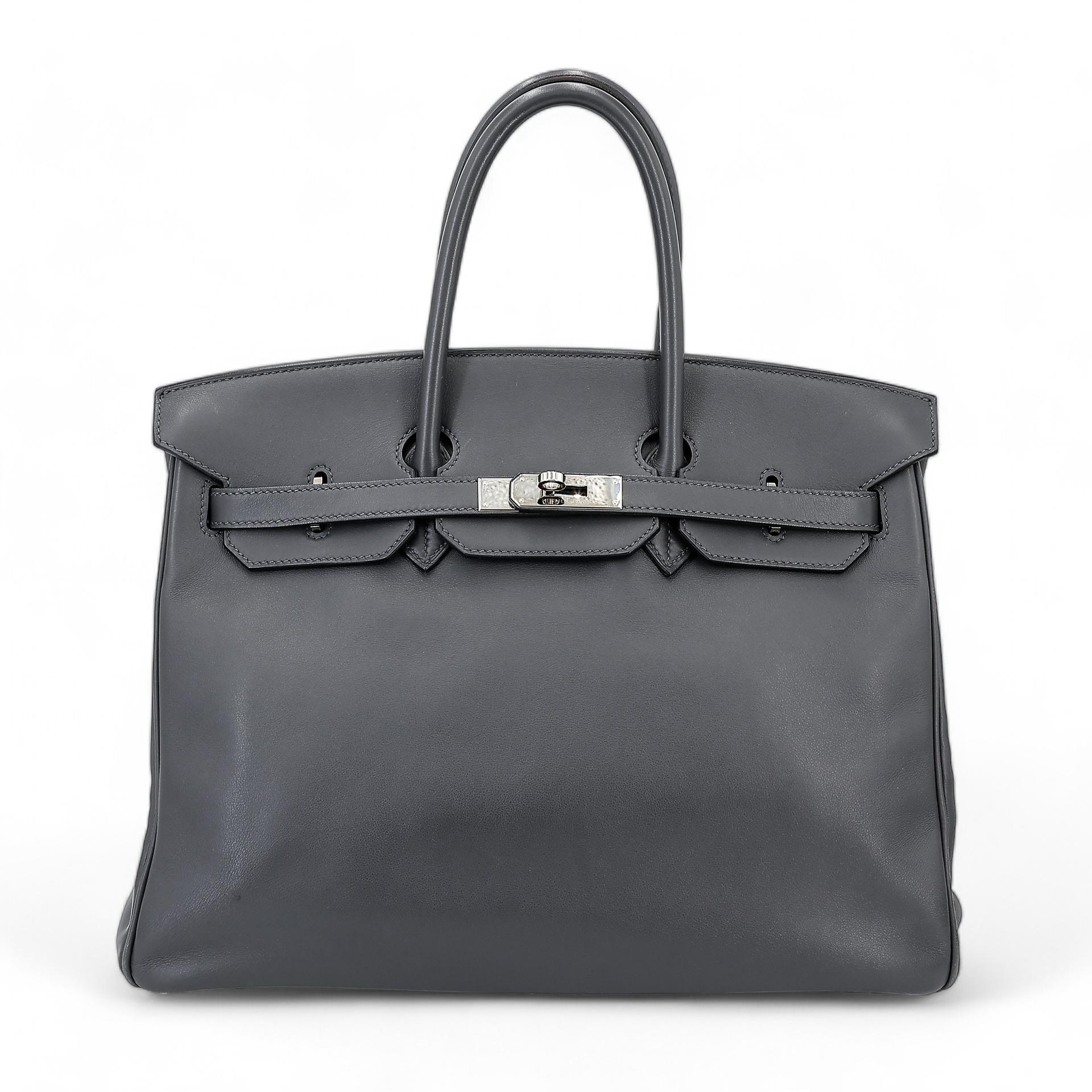 Good ( Rank AB) HERMÈS Birkin 35 Graphite (88) Swift Palladium hardware Square L (2008) - 1