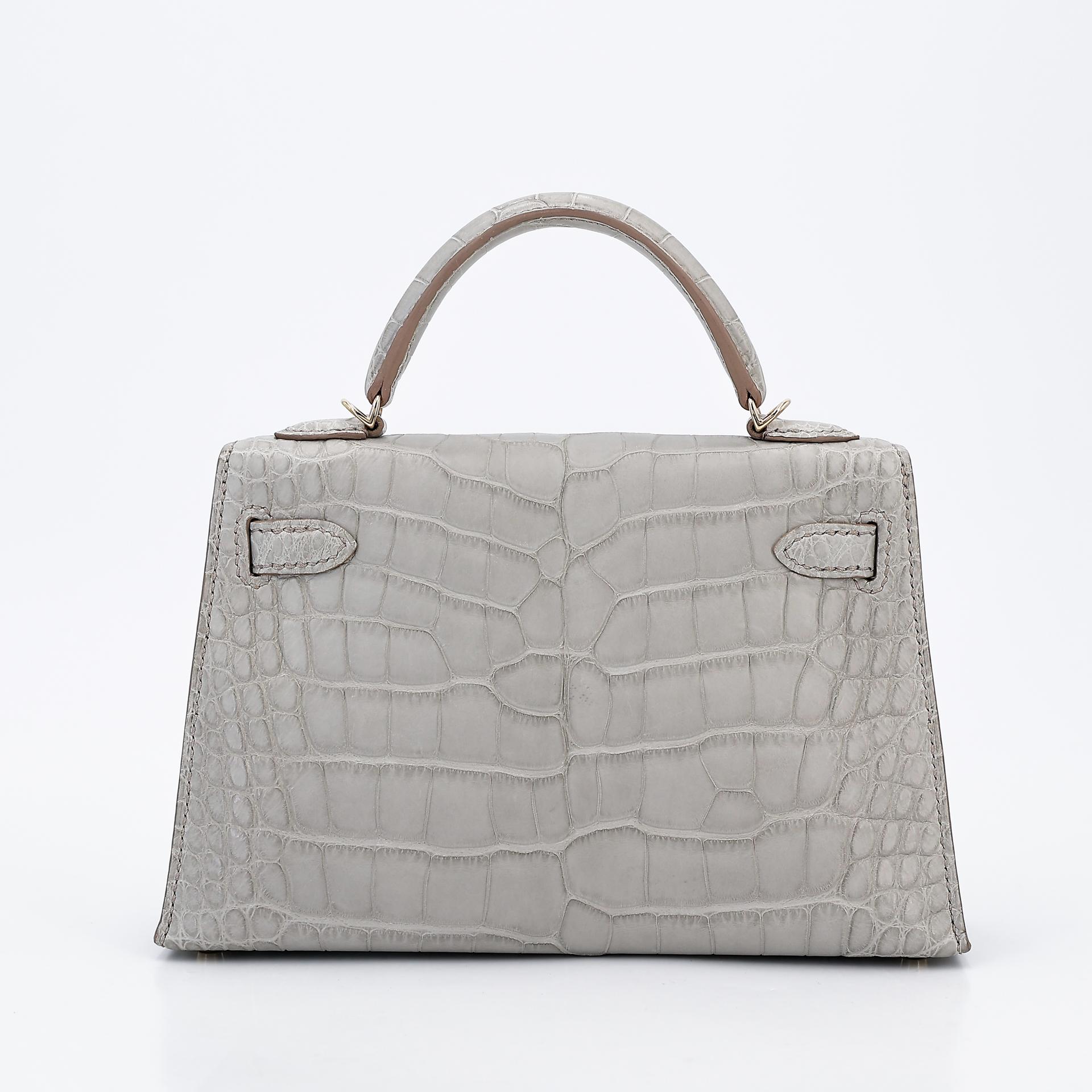 Brand New ( Rank N ) HERMÈS Special Order Mini Kelly II HSS Gris Perle (80) Matte Alligator Permabrass hardware B (2023) - 2