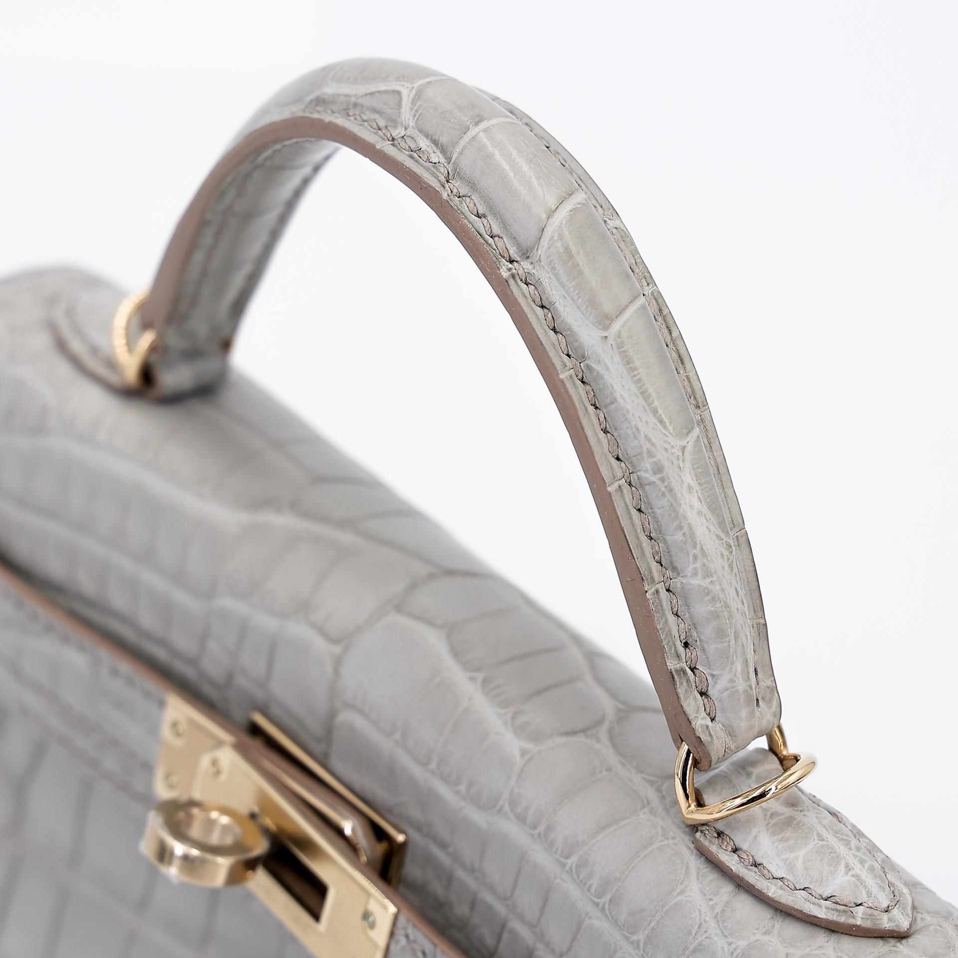 Brand New ( Rank N ) HERMÈS Special Order Mini Kelly II HSS Gris Perle (80) Matte Alligator Permabrass hardware B (2023) - 3