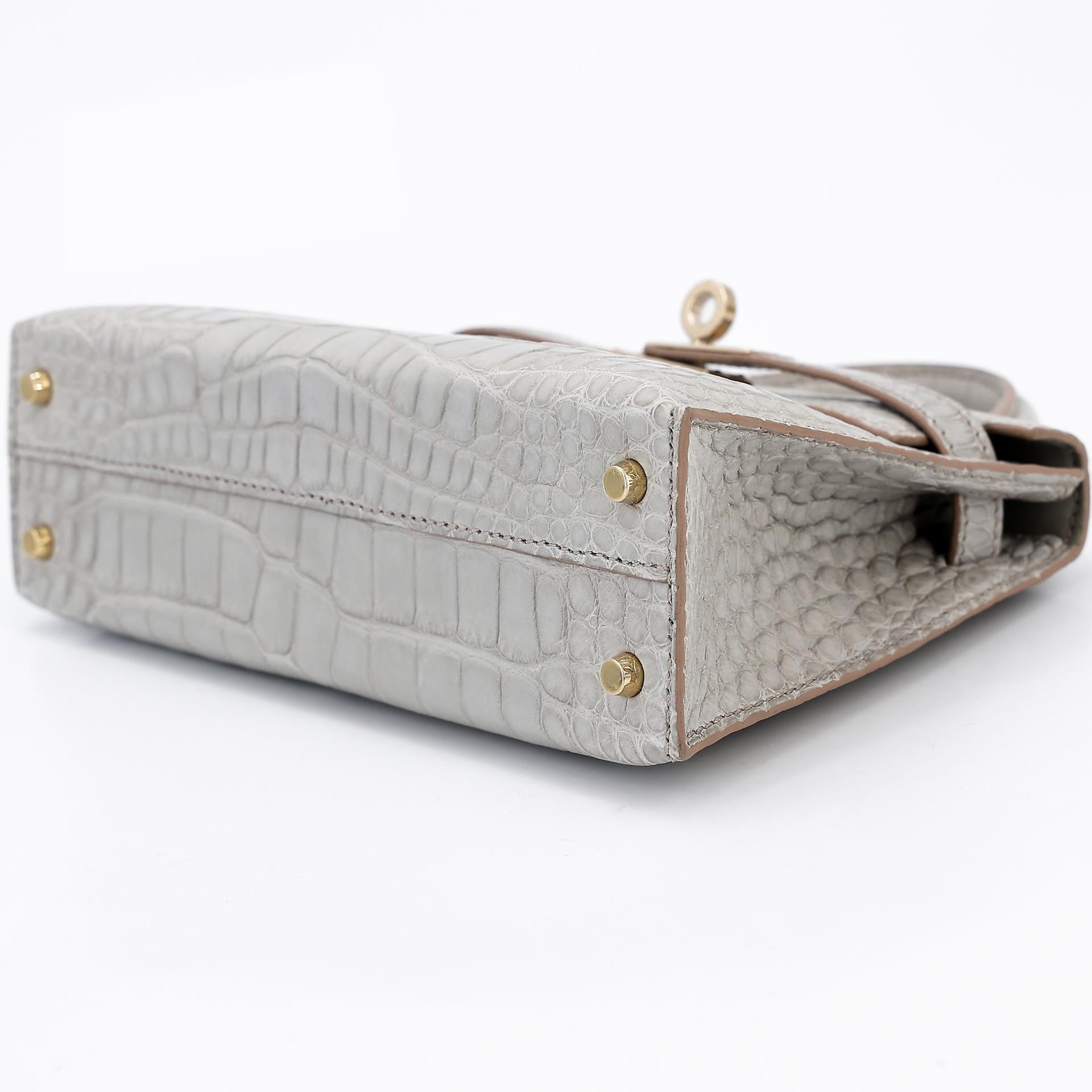 Brand New ( Rank N ) HERMÈS Special Order Mini Kelly II HSS Gris Perle (80) Matte Alligator Permabrass hardware B (2023) - 4