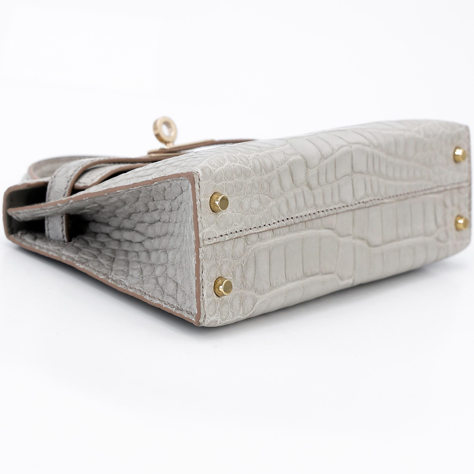 Brand New ( Rank N ) HERMÈS Special Order Mini Kelly II HSS Gris Perle (80) Matte Alligator Permabrass hardware B (2023) - 5