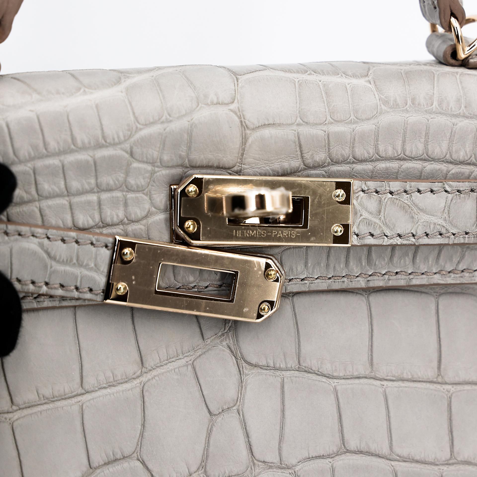 Brand New ( Rank N ) HERMÈS Special Order Mini Kelly II HSS Gris Perle (80) Matte Alligator Permabrass hardware B (2023) - 9