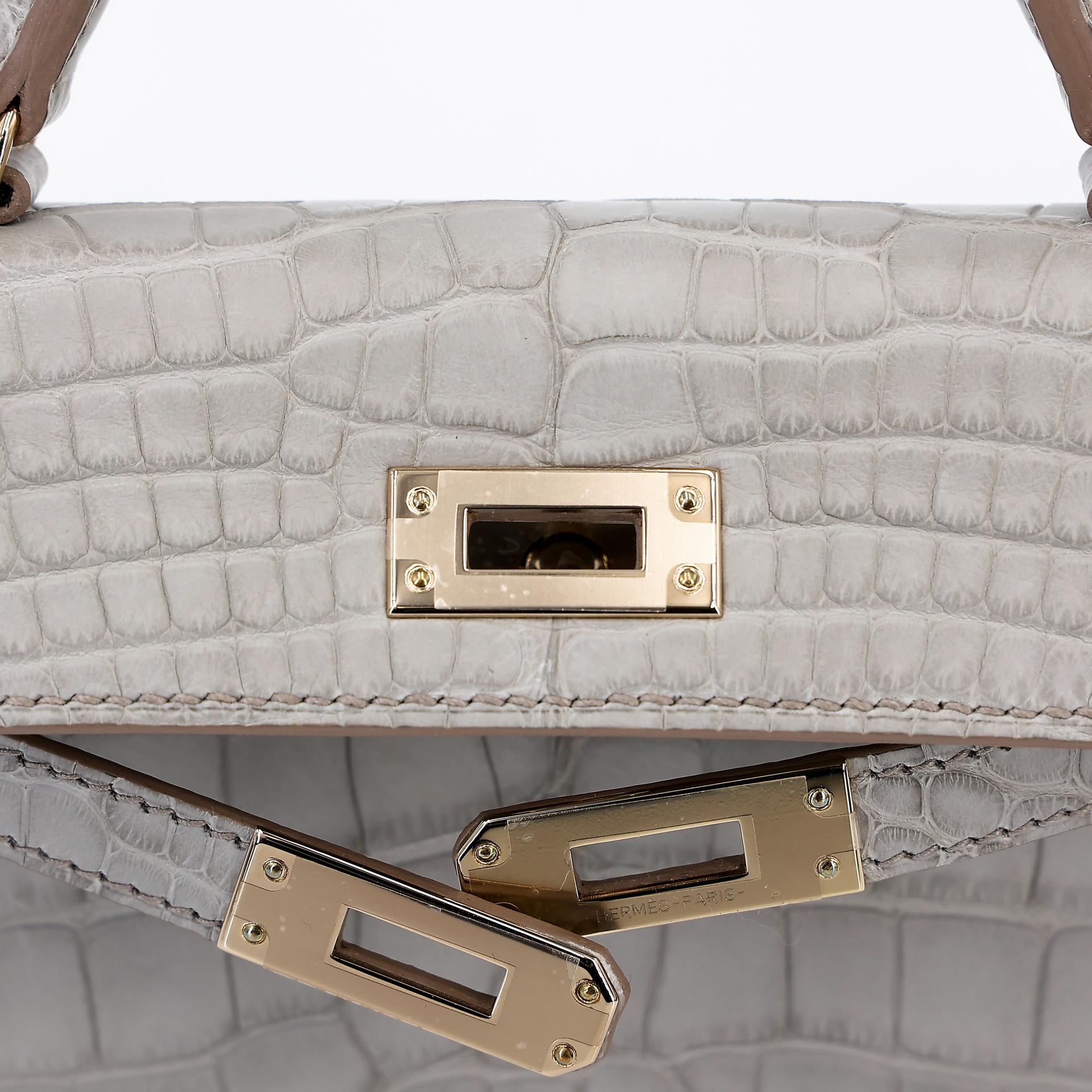 Brand New ( Rank N ) HERMÈS Special Order Mini Kelly II HSS Gris Perle (80) Matte Alligator Permabrass hardware B (2023) - 10